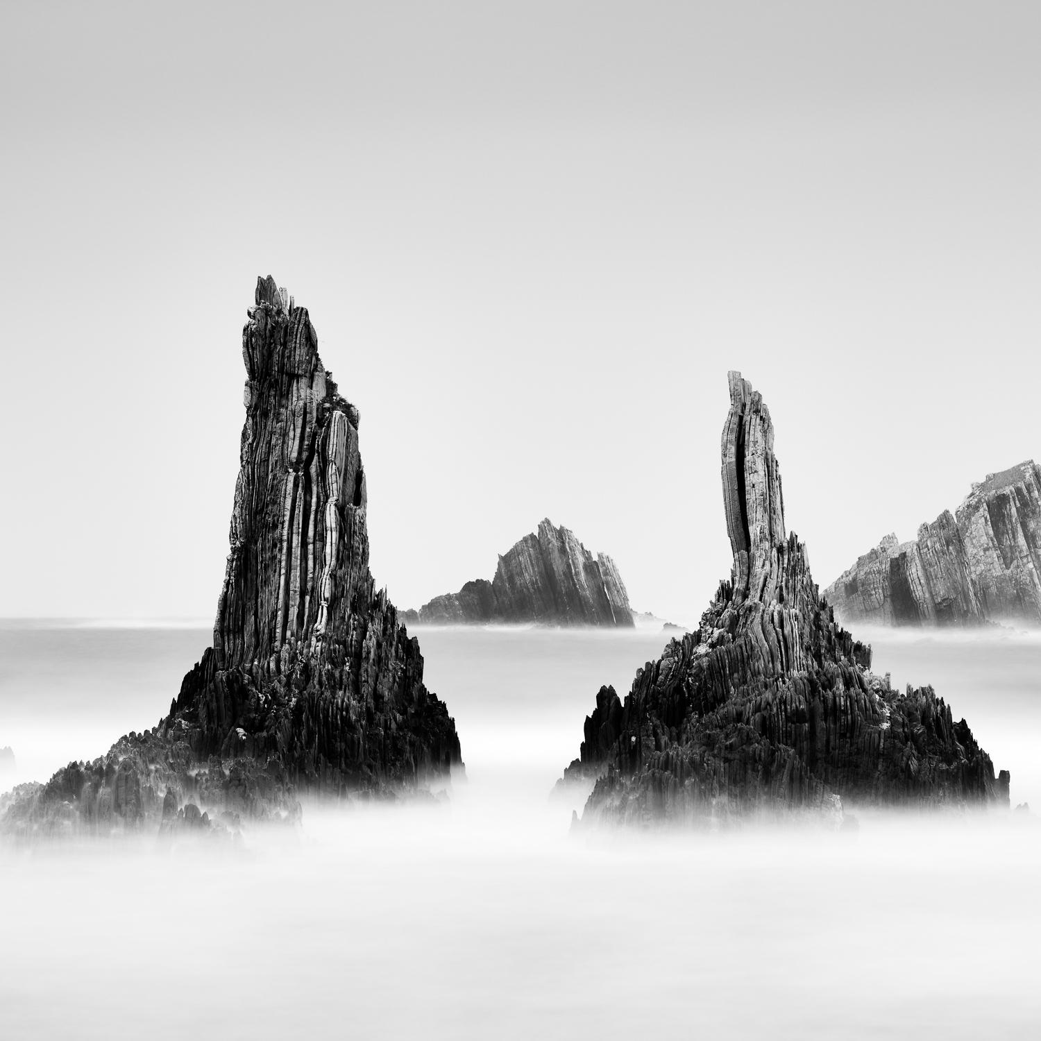  Rocky Peaks, black and white art photography, long exposure waterscape, framed - Photograph by Gerald Berghammer