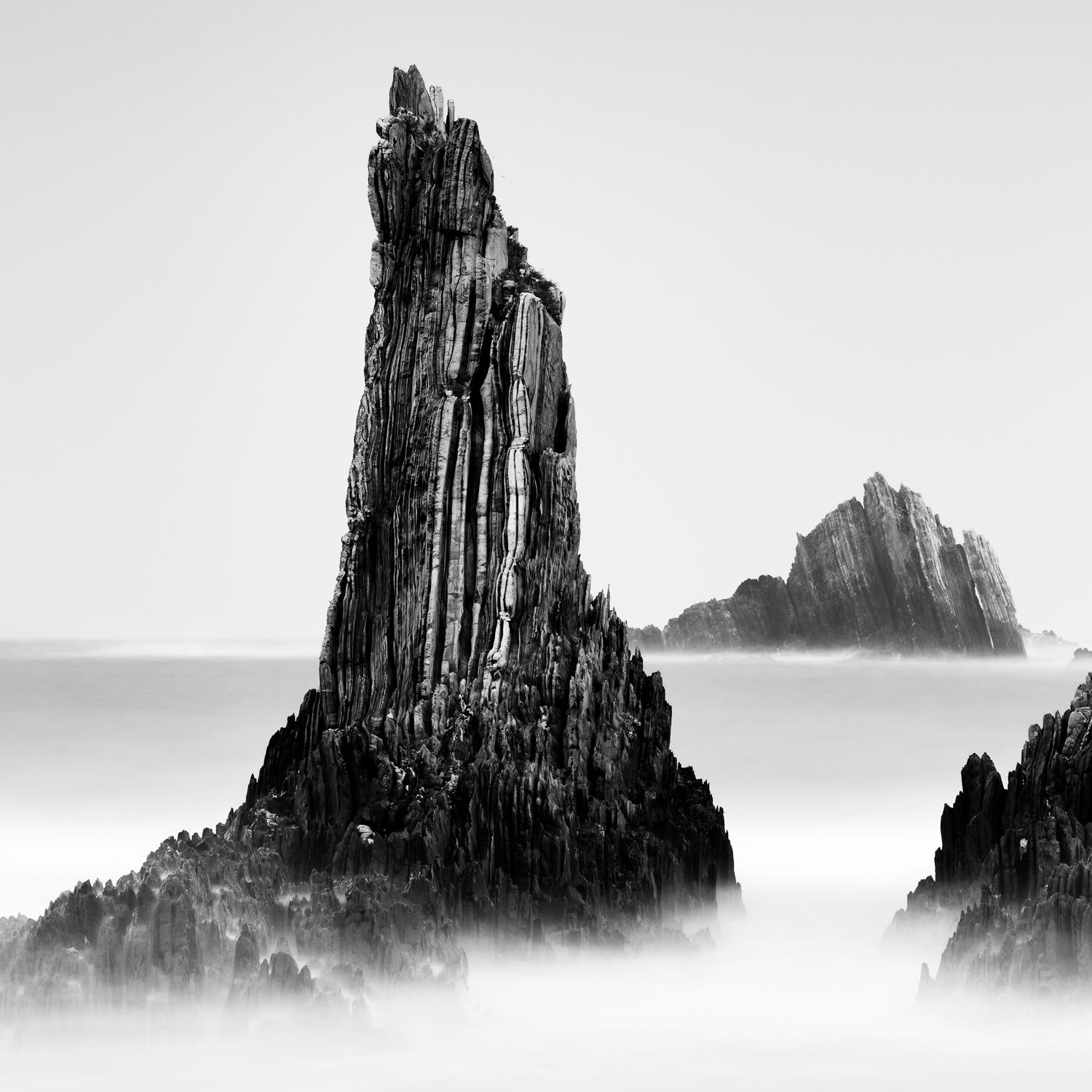  Rocky Peaks, black and white art photography, long exposure waterscape, framed - Contemporary Photograph by Gerald Berghammer