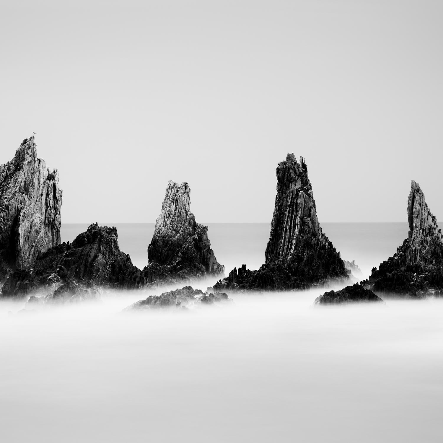  Rocky Peaks, black and white art photography, waterscape, landscape, framed - Contemporary Photograph by Gerald Berghammer