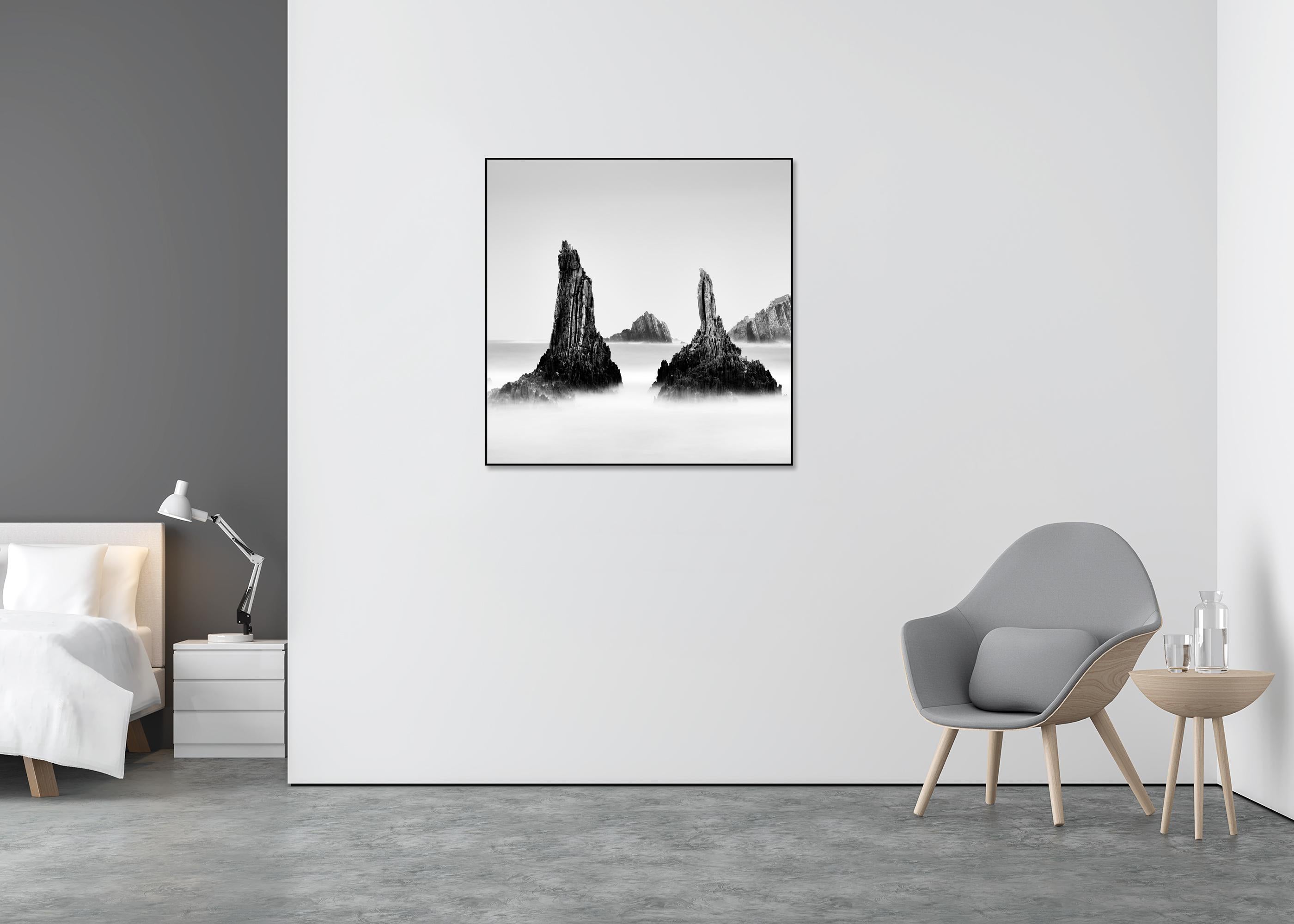 Rocky Peaks, monochrome photograph, minimalist seascape, limted edition print - Gray Black and White Photograph by Gerald Berghammer