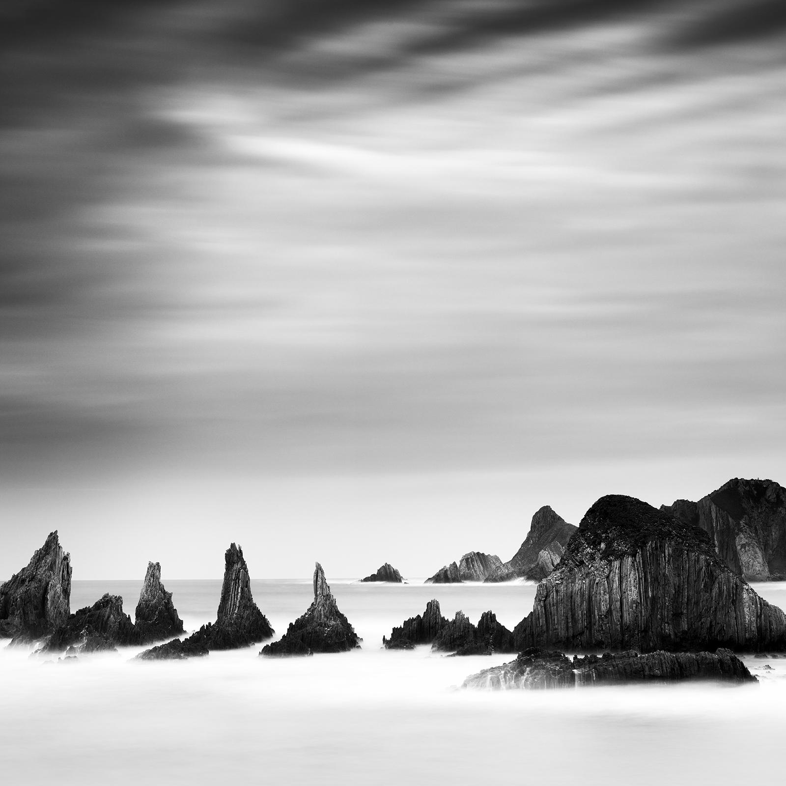 Rocky Peaks, mystical clouds, shoreline, black and white photograpy, seascape For Sale 6