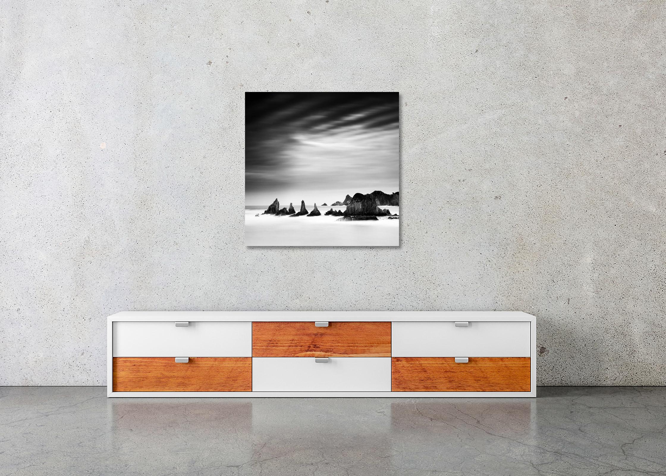 Rocky Peaks, mystical clouds, shoreline, black and white photograpy, seascape For Sale 2