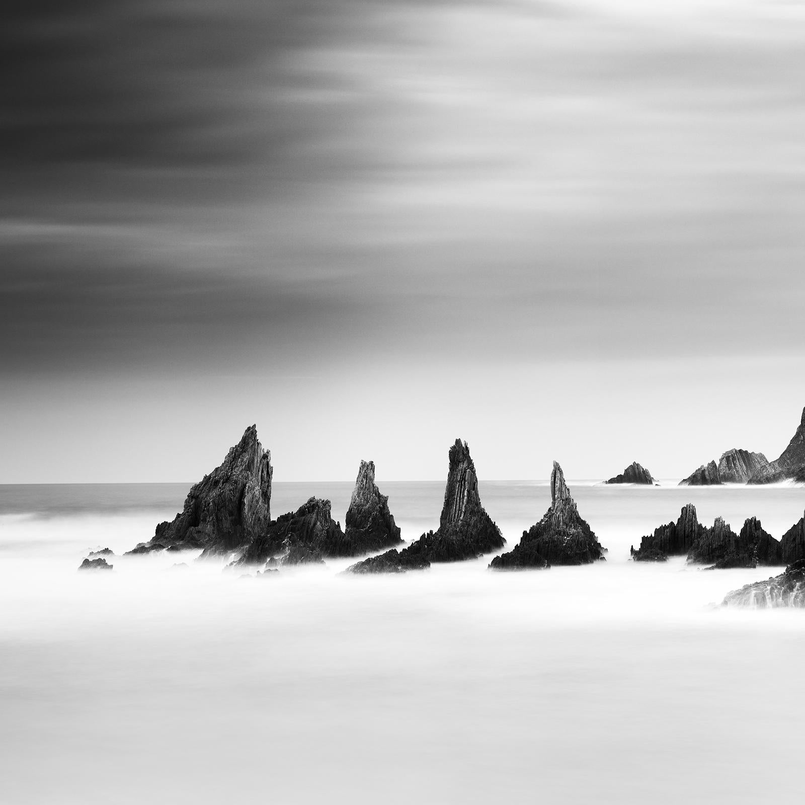 Rocky Peaks, mystical clouds, shoreline, black and white photograpy, seascape For Sale 4
