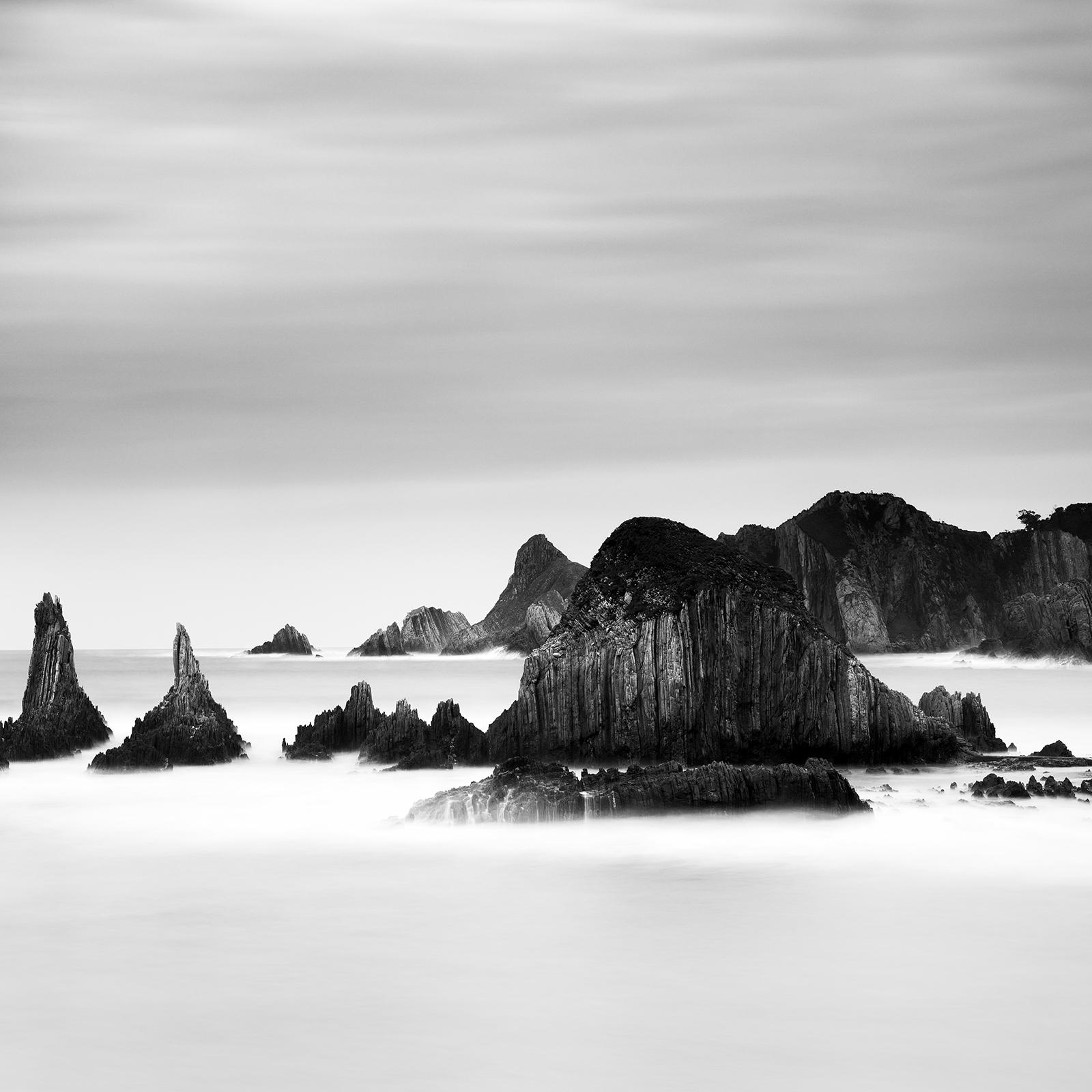 Rocky Peaks, mystical clouds, shoreline, black and white photograpy, seascape For Sale 5