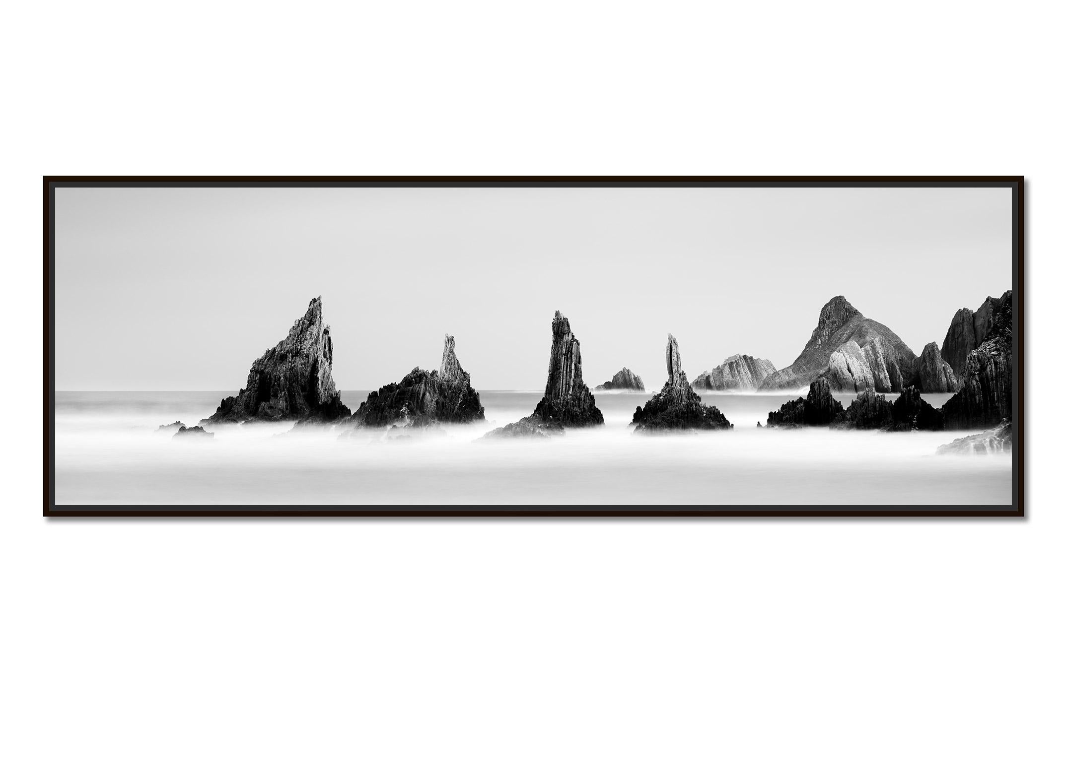 Rocky Peaks Panorama, Atlantic Coast, black and white, seascape, art photography - Photograph by Gerald Berghammer