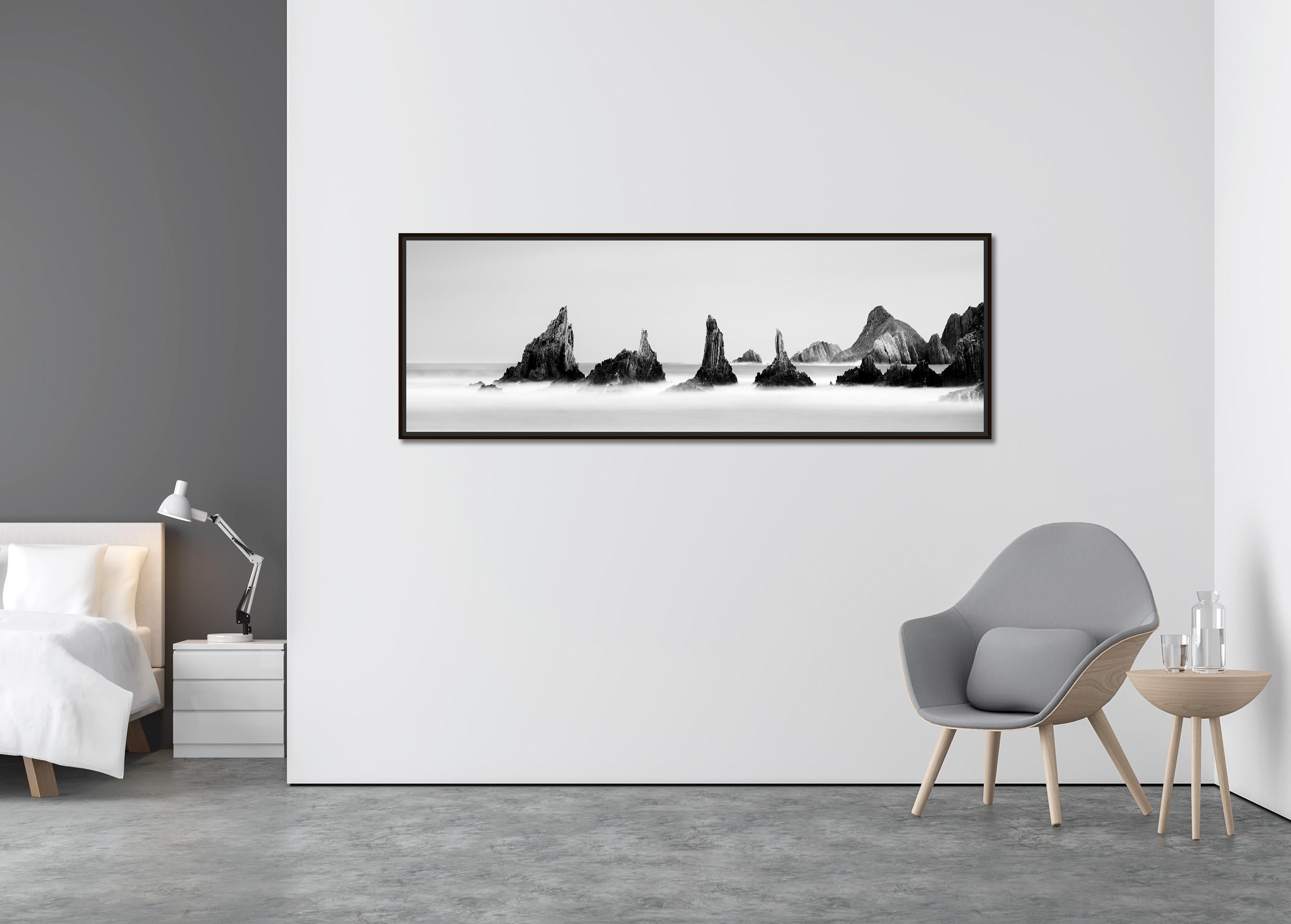 Rocky Peaks Panorama, Atlantic Coast, black and white, seascape, art photography - Contemporary Photograph by Gerald Berghammer