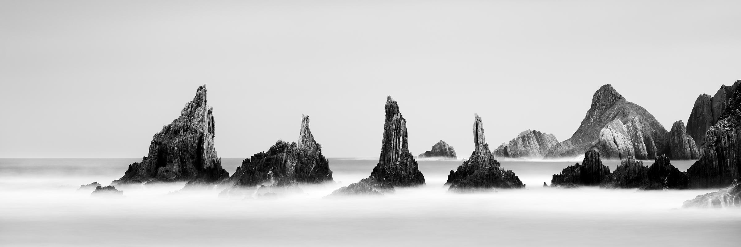 Gerald Berghammer Black and White Photograph - Rocky Peaks Panorama, Atlantic Coast, black and white, seascape, art photography