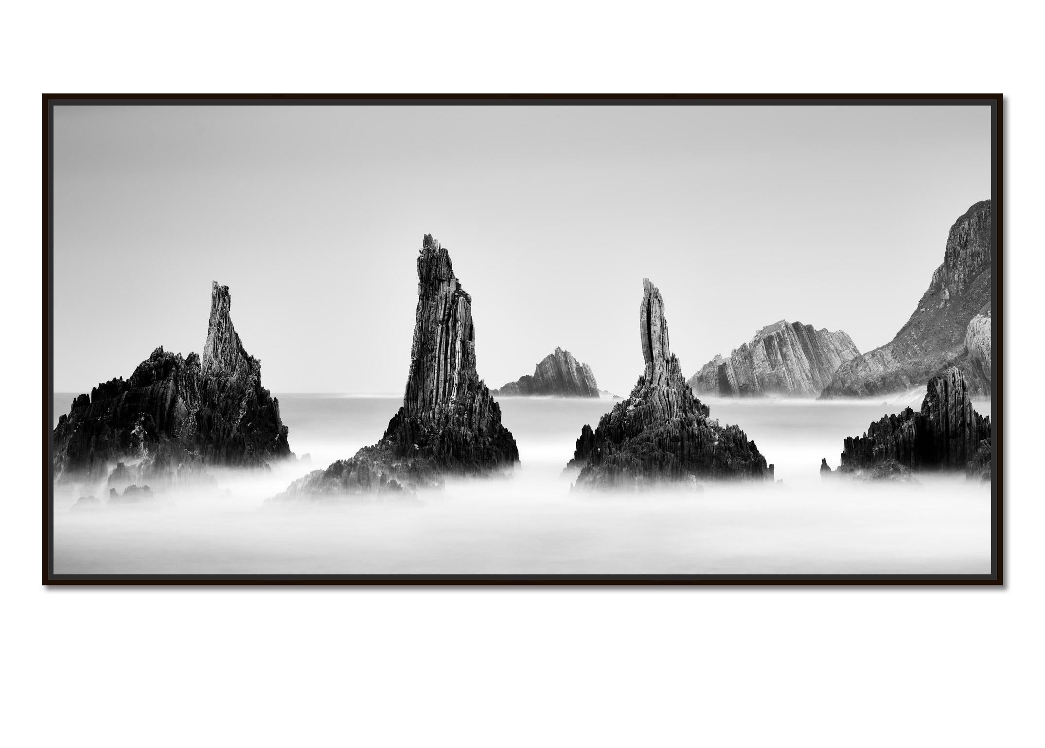 Rocky Peaks Panorama, Cantabrian Coast, black and white photography, seascape - Photograph by Gerald Berghammer