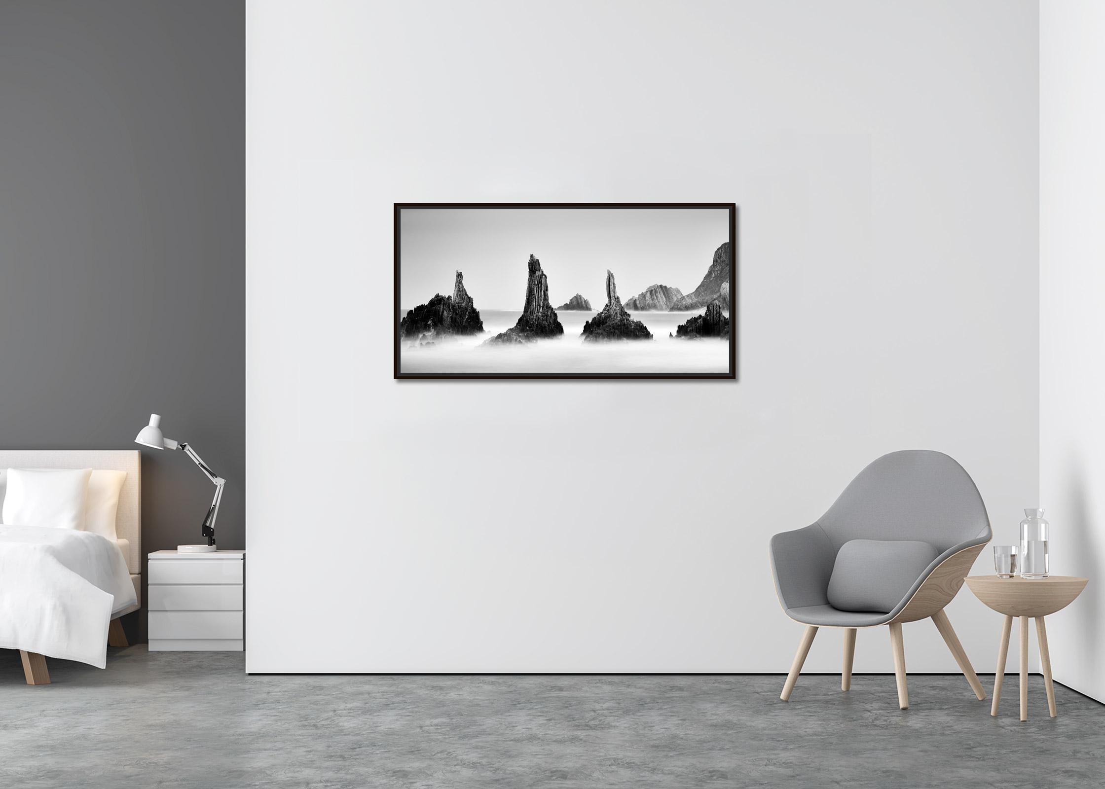 Rocky Peaks Panorama, Cantabrian Coast, black and white photography, seascape - Contemporary Photograph by Gerald Berghammer