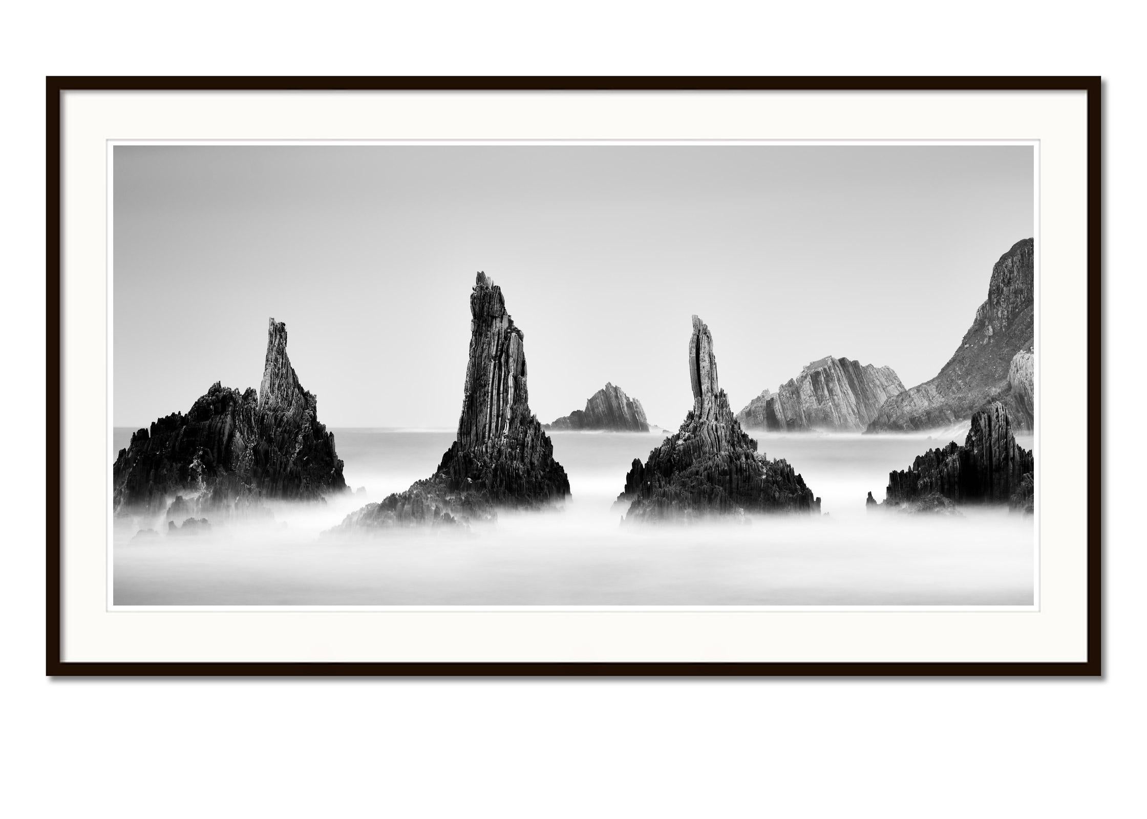 Rocky Peaks Panorama, Cantabrian Coast, monochrome photograph, limited edition - Gray Black and White Photograph by Gerald Berghammer
