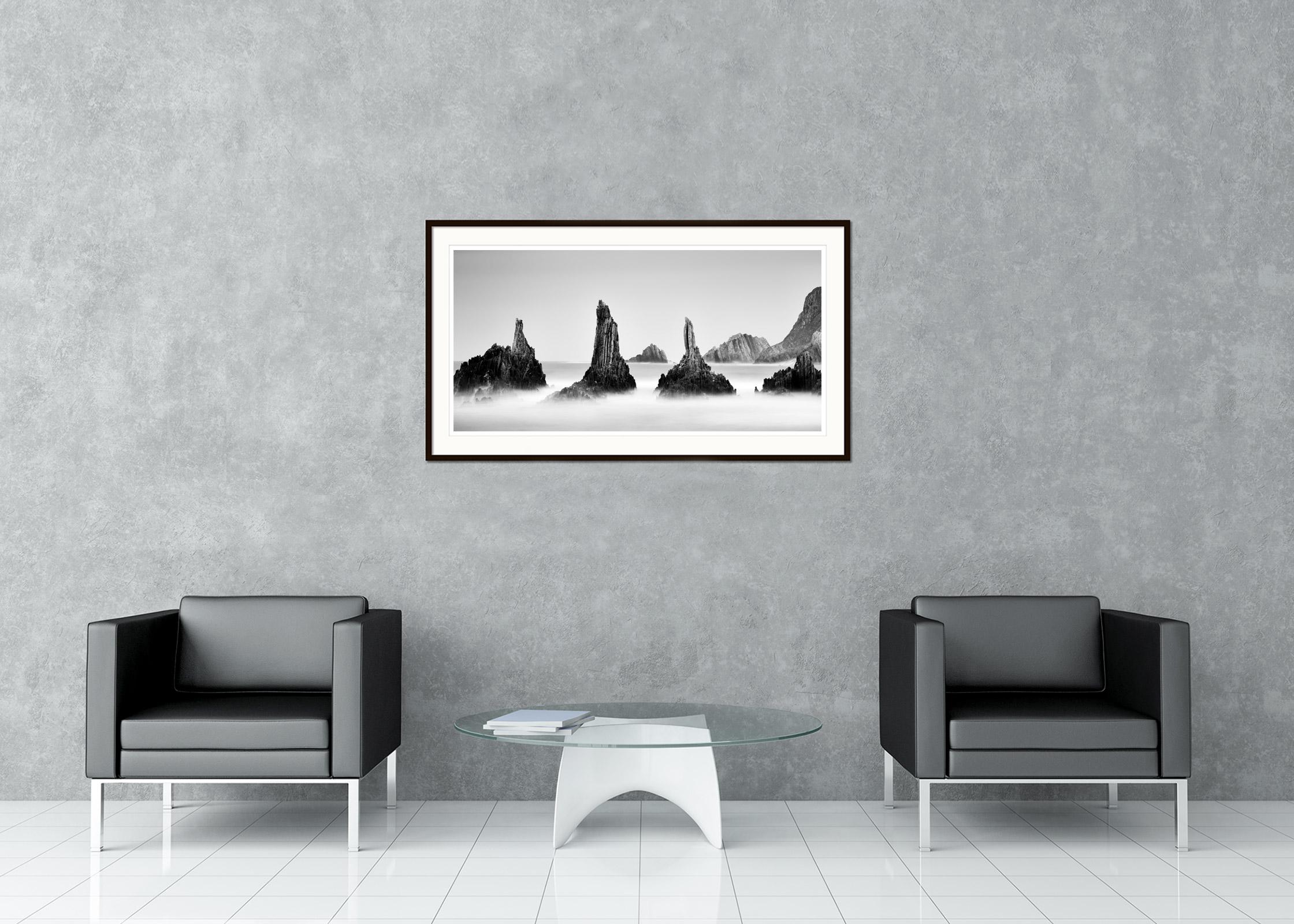 Rocky Peaks Panorama, Cantabrian Coast, black and white photography, seascape For Sale 1