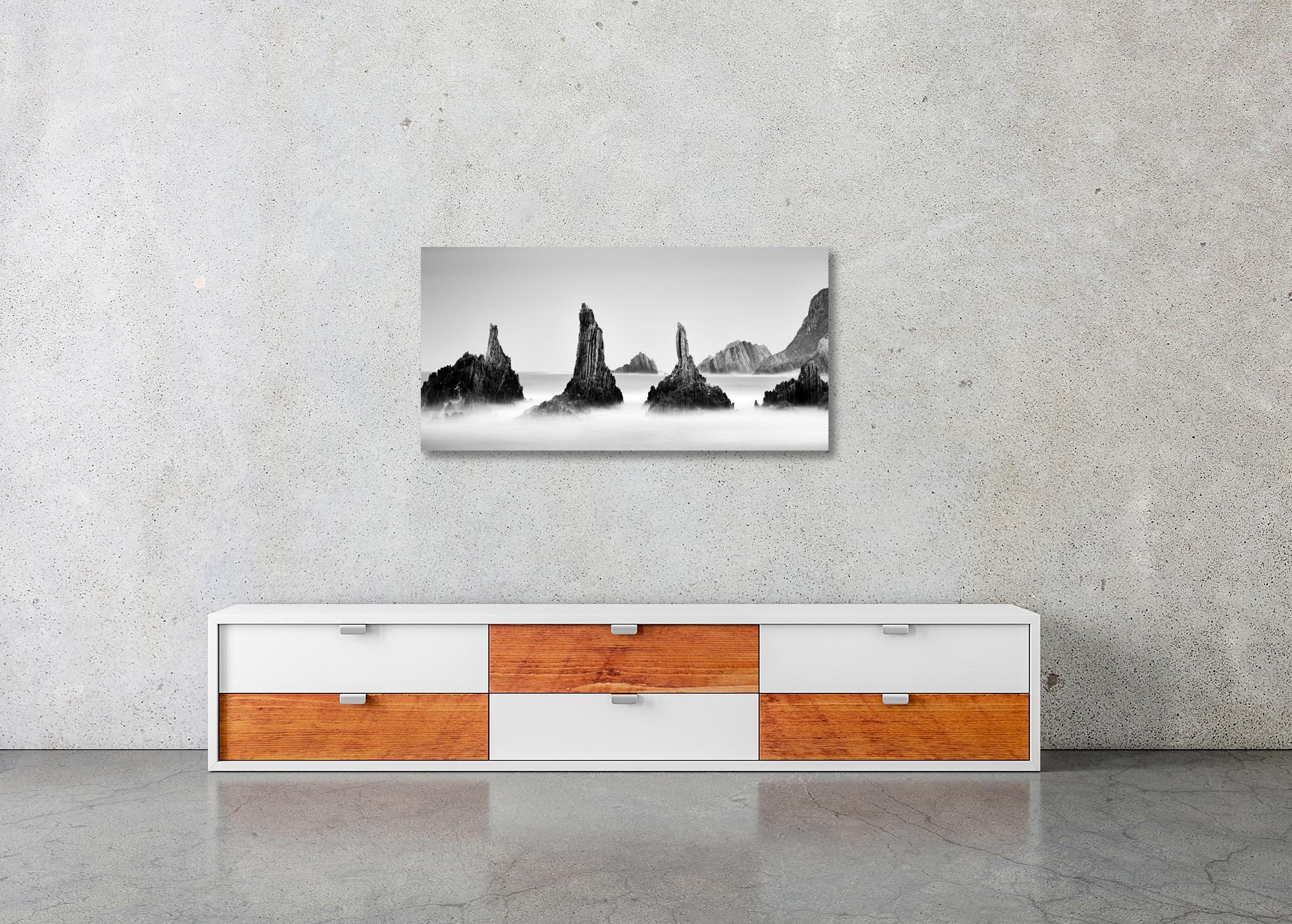 Rocky Peaks Panorama, Cantabrian Coast, black and white photography, seascape For Sale 2