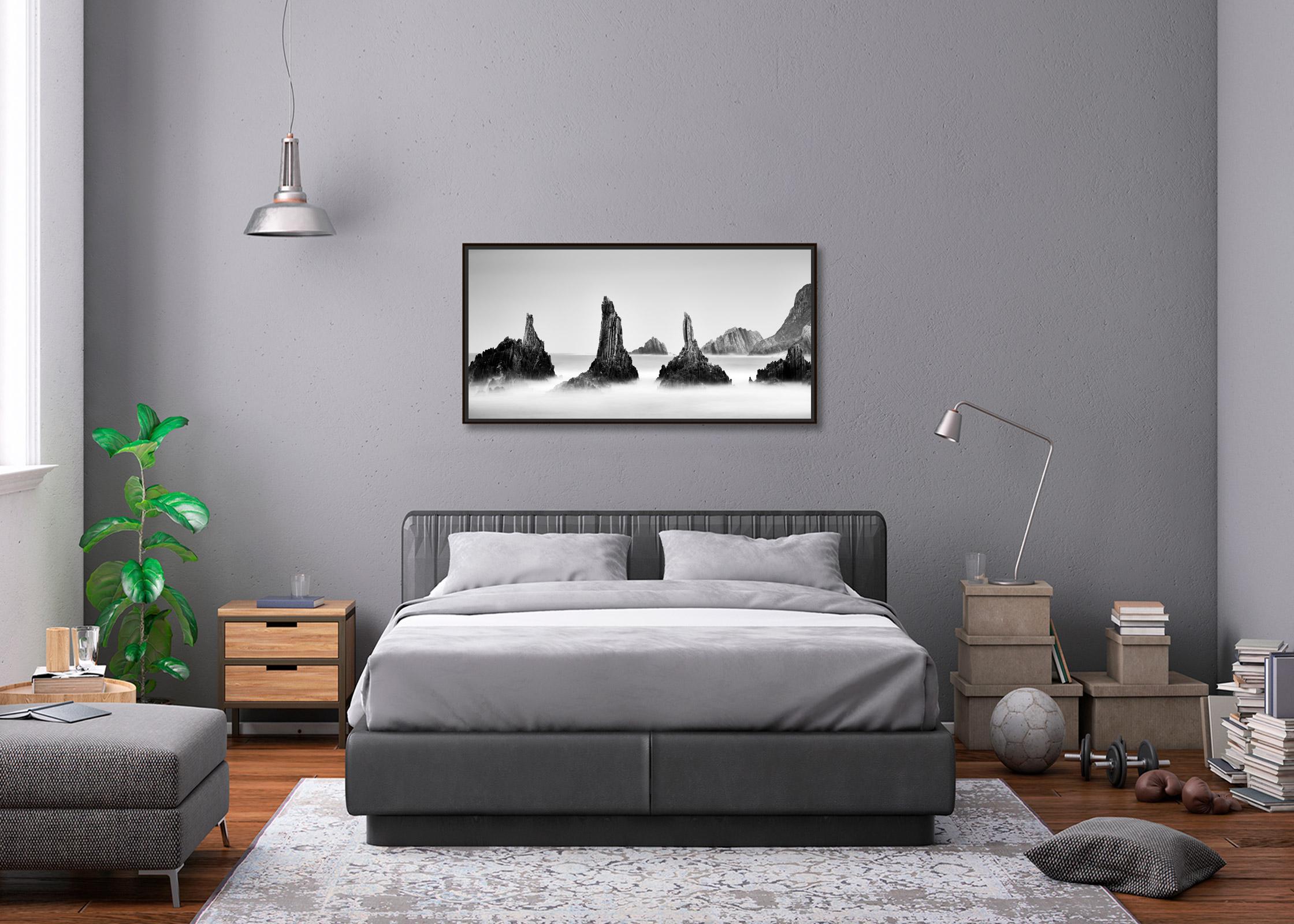 Rocky Peaks Panorama, Cantabrian Coast, black and white photography, seascape For Sale 3