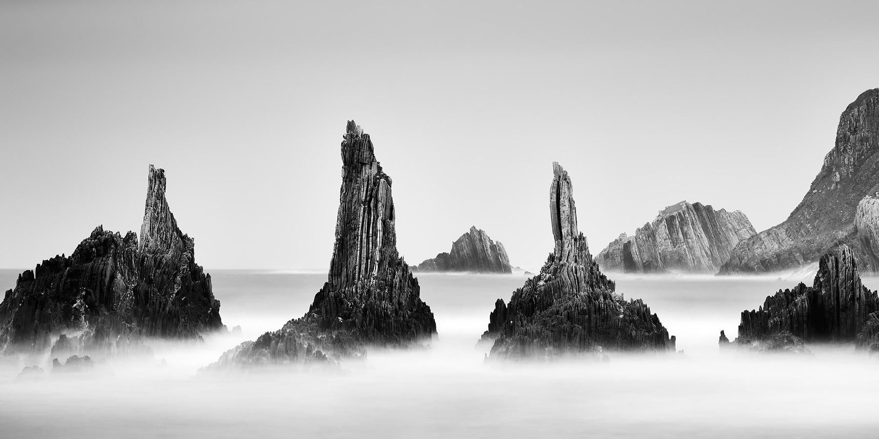 Gerald Berghammer Black and White Photograph - Rocky Peaks Panorama, Cantabrian Coast, black and white photography, seascape
