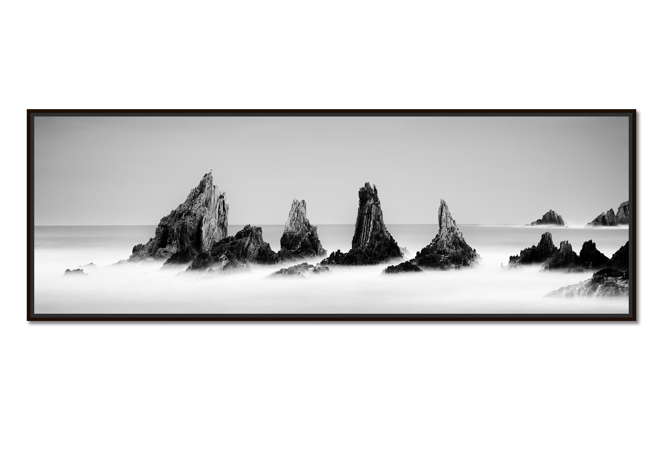 Rocky Peaks Panorama, Spain, black and white photography, seascape, landscape  - Photograph by Gerald Berghammer