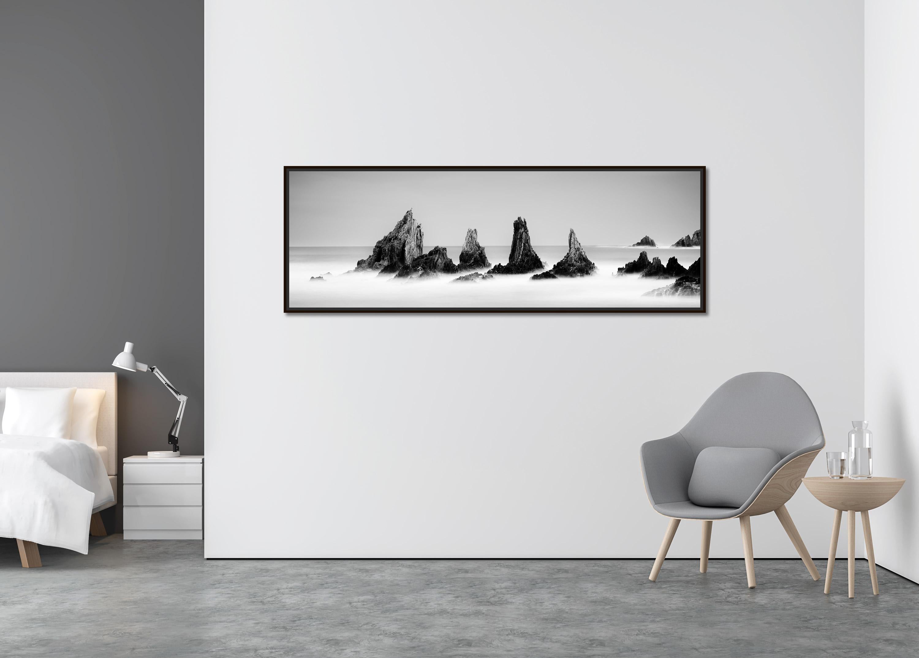 Rocky Peaks Panorama, Spain, black and white photography, seascape, landscape  - Contemporary Photograph by Gerald Berghammer