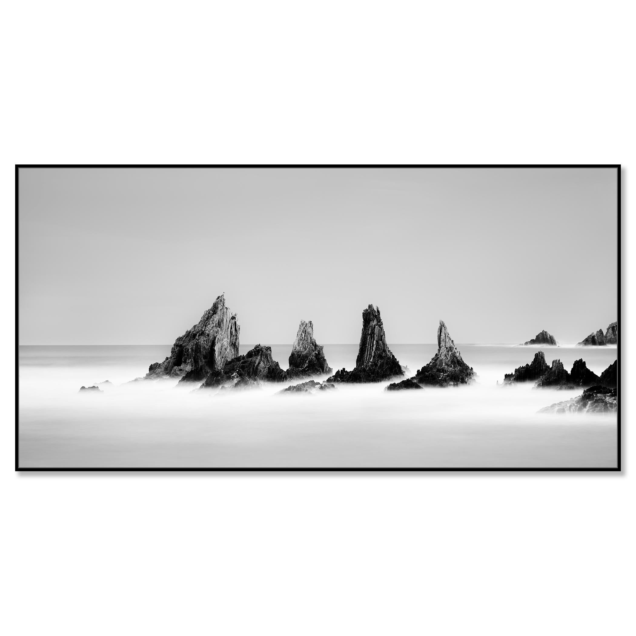 Rocky Peaks, shoreline, Atlantic Ocean, mono landscape photography print - Photograph by Gerald Berghammer