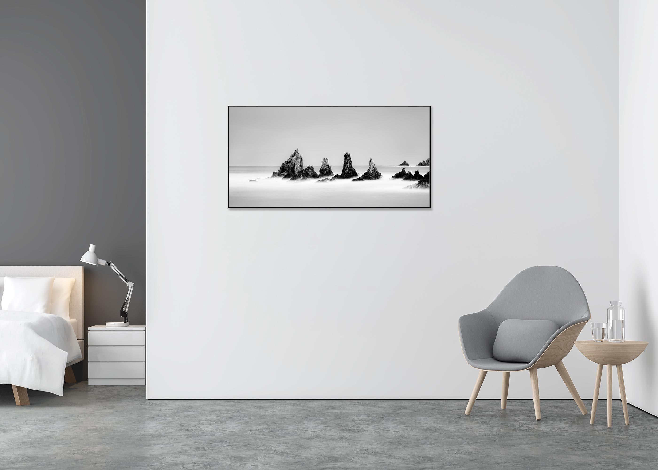 Rocky Peaks, shoreline, Atlantic Ocean, mono landscape photography print - Gray Landscape Photograph by Gerald Berghammer