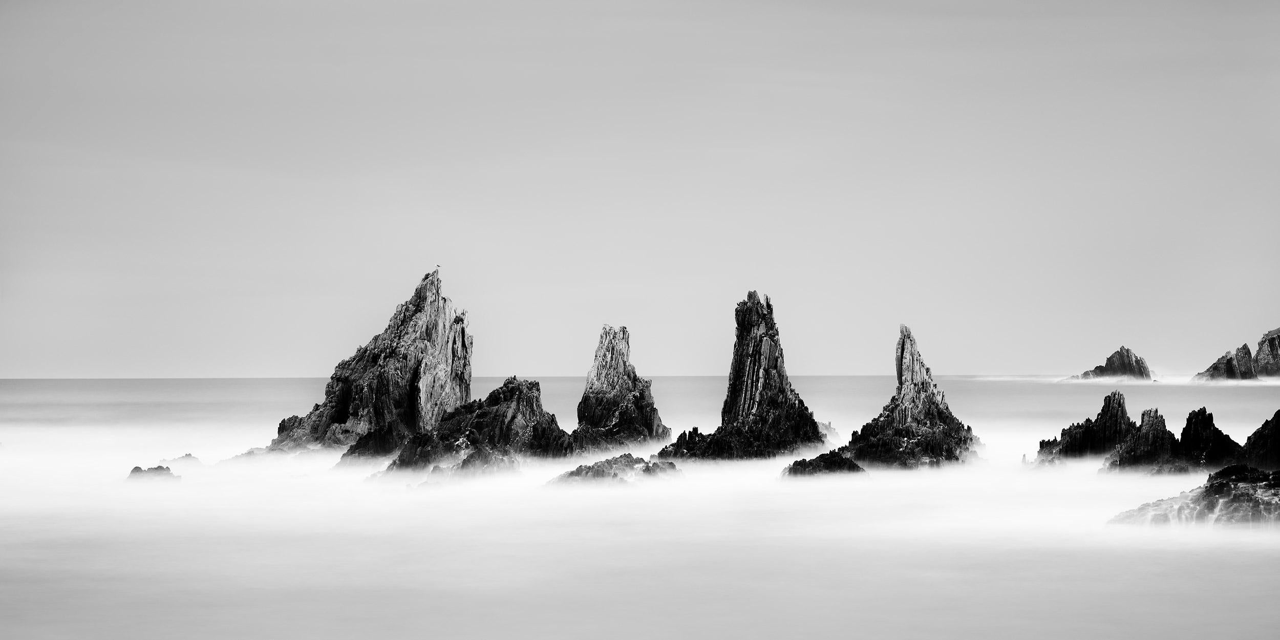 Rocky Peaks, shoreline, Atlantic Ocean, black and white landscape photography
