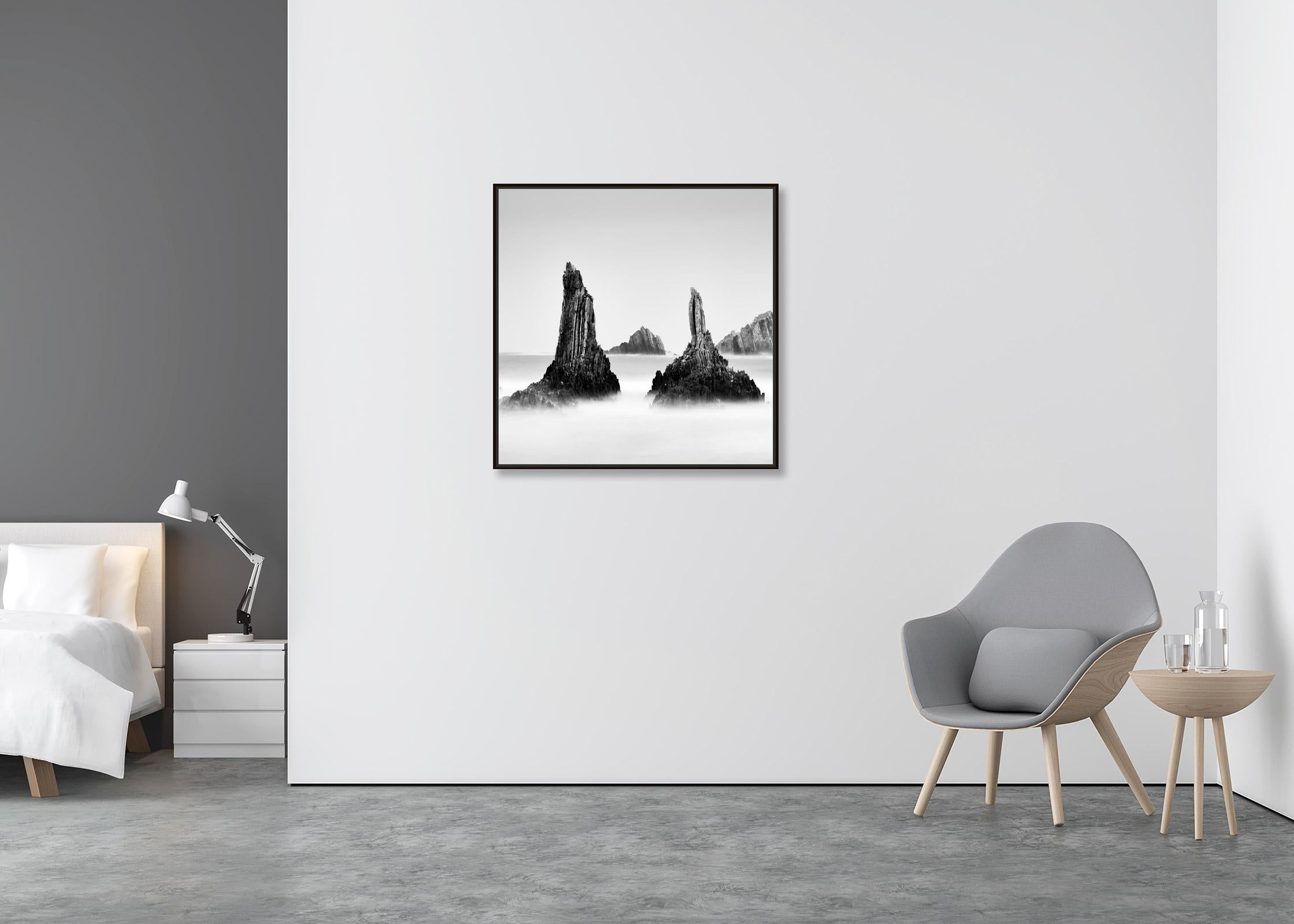 Rocky Peaks, Shoreline, Spanish Coast, Spain, black and white landscape photo - Contemporary Photograph by Gerald Berghammer