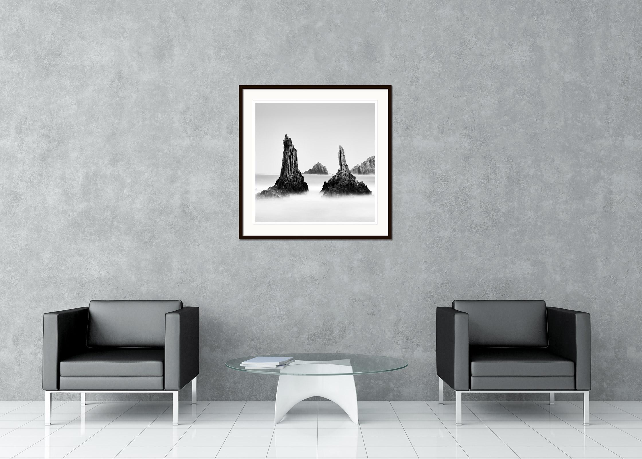 Rocky Peaks, Shoreline, Spanish Coast, Spain, black and white landscape photo For Sale 1