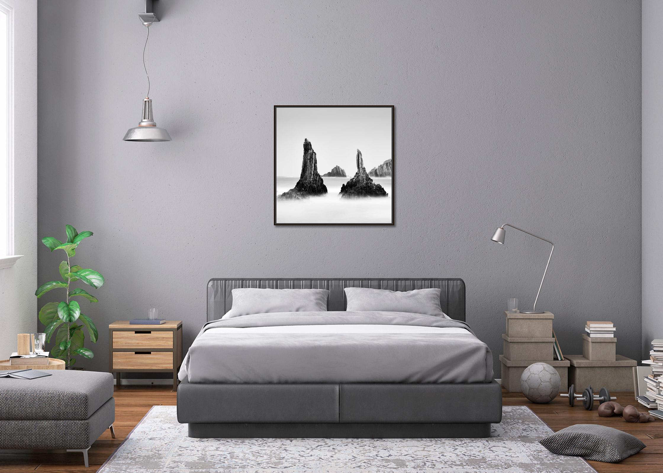 Rocky Peaks, Shoreline, Spanish Coast, Spain, black and white landscape photo For Sale 2