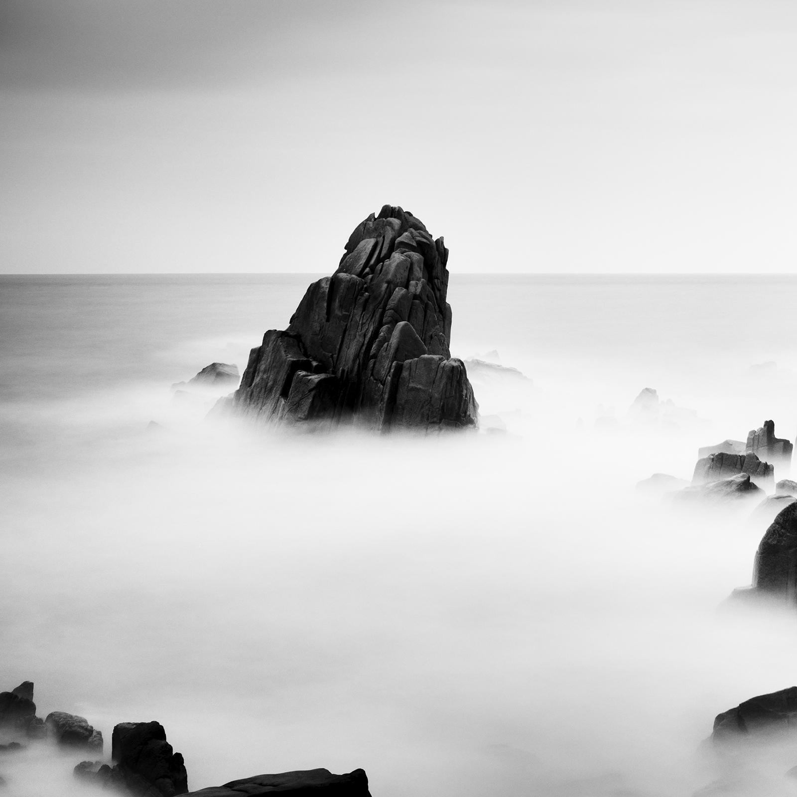Black and white fine art long exposure seascape - landscape photography. Rocky stormy Atlantic coast of France. Archival pigment ink print, edition of 7. Signed, titled, dated and numbered by artist. Certificate of authenticity included. Printed