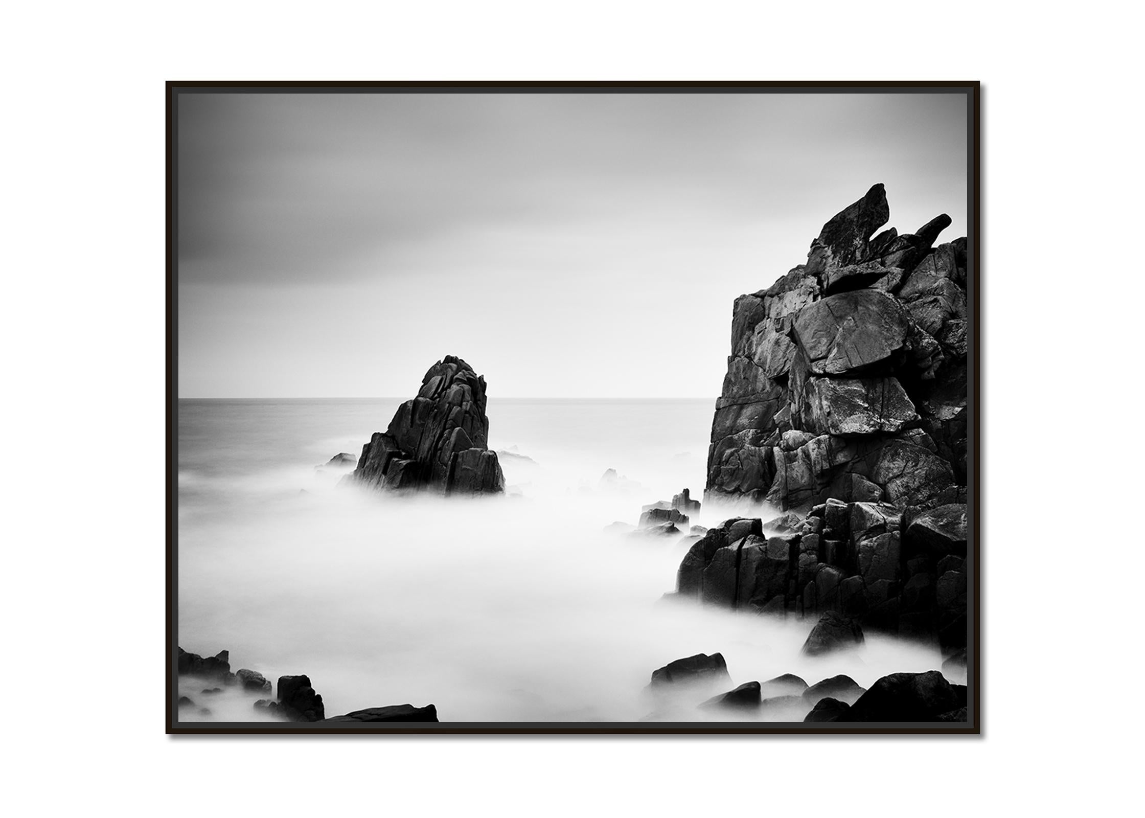 Rocky Stone Coast, France, long exposure, black & white photography, landscape - Photograph by Gerald Berghammer