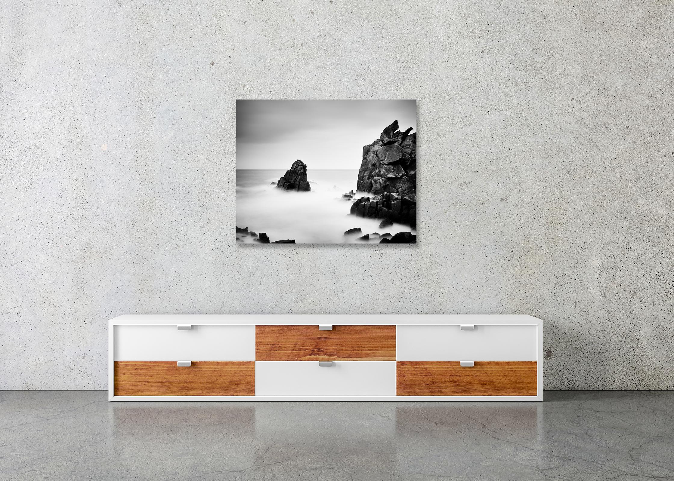Rocky Stone Coast, France, long exposure, black & white photography, landscape - Contemporary Photograph by Gerald Berghammer
