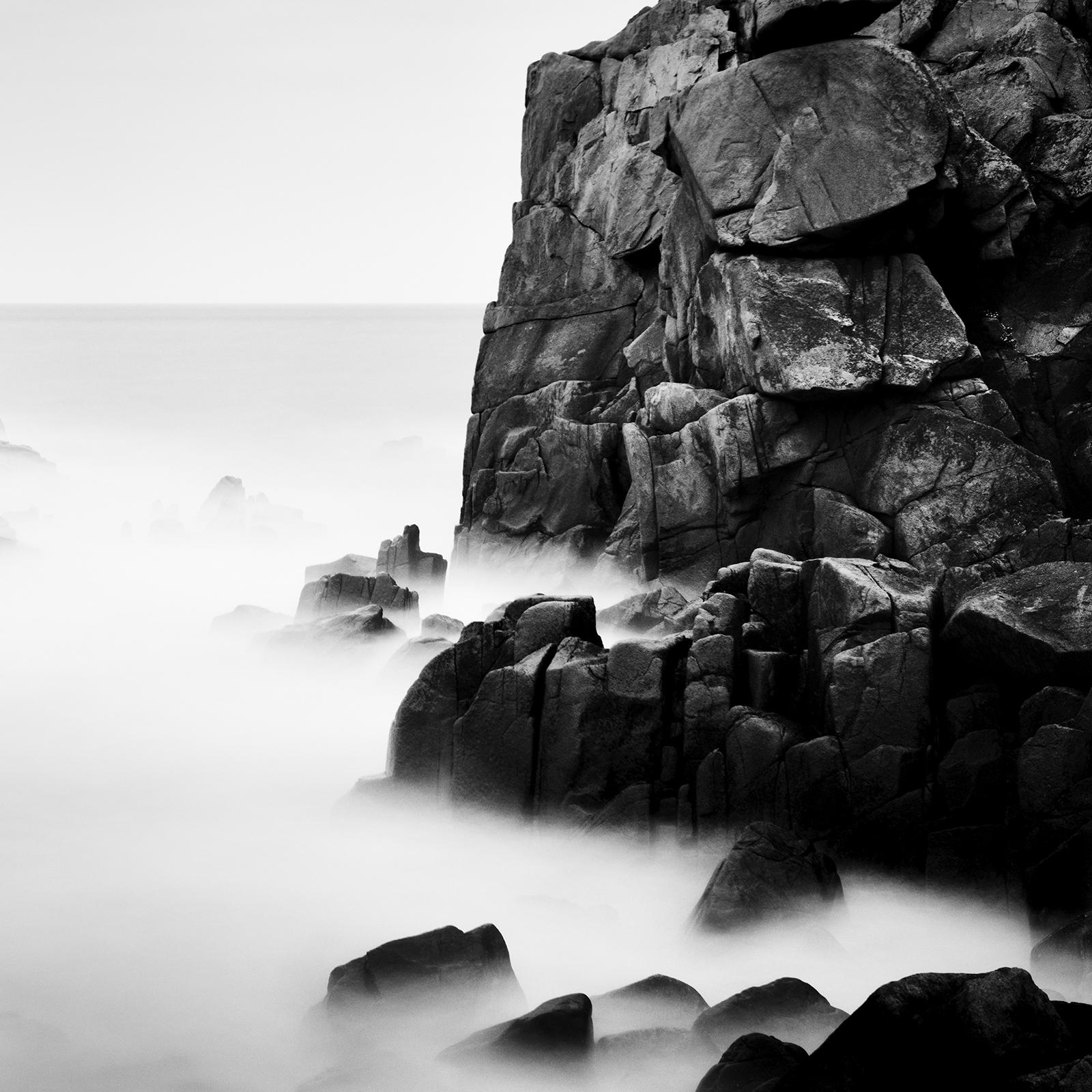 Rocky Stone Coast, France, long exposure, black & white photography, landscape For Sale 1