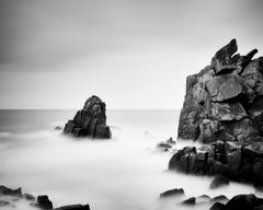 Rocky Stone Coast, shoreline, black and white waterscape art photography print
