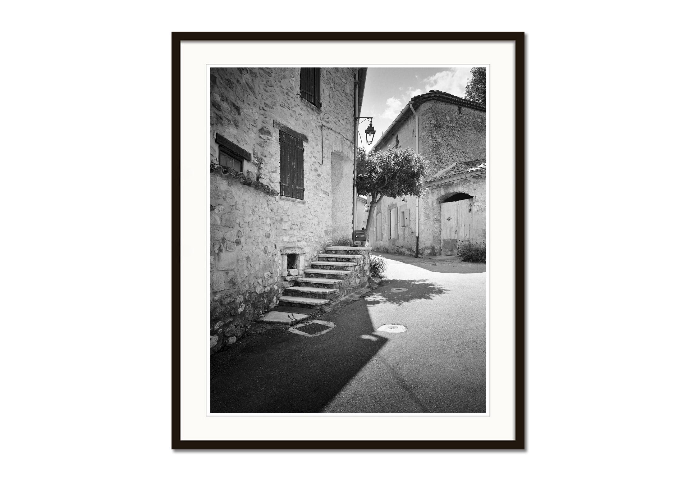 Romantic Stone House in Provence, France, black and white photography, landscape - Gray Black and White Photograph by Gerald Berghammer