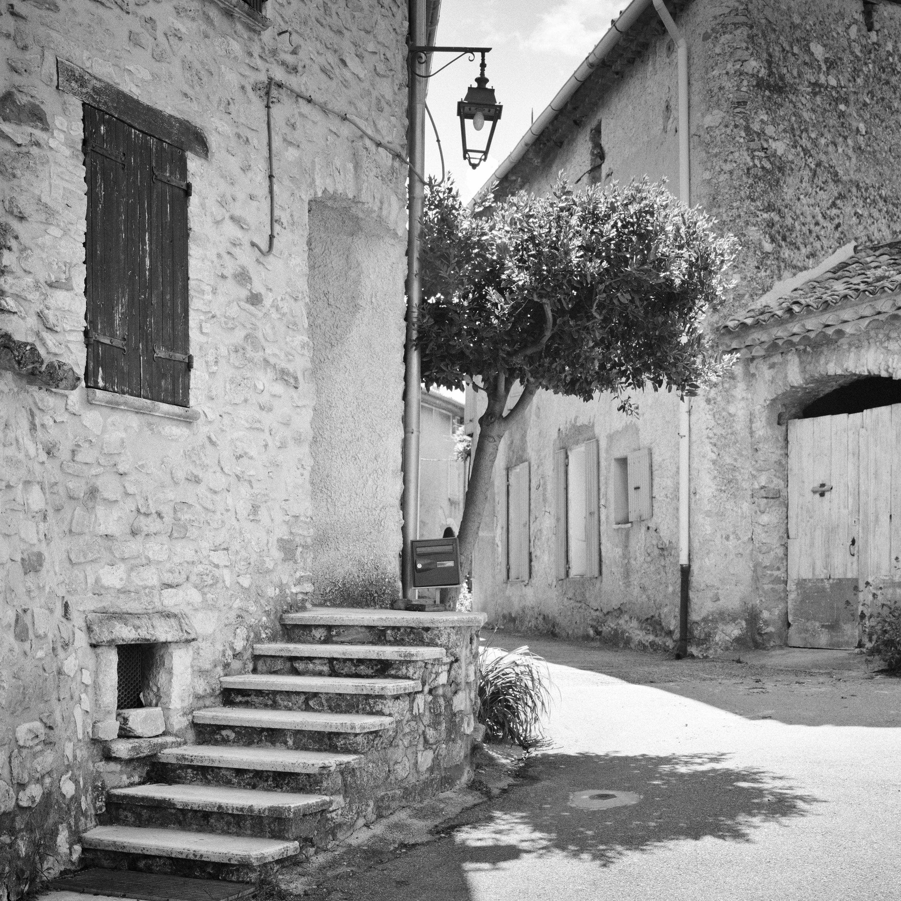 Romantic Stone House in Provence, France, black and white photography, landscape For Sale 4