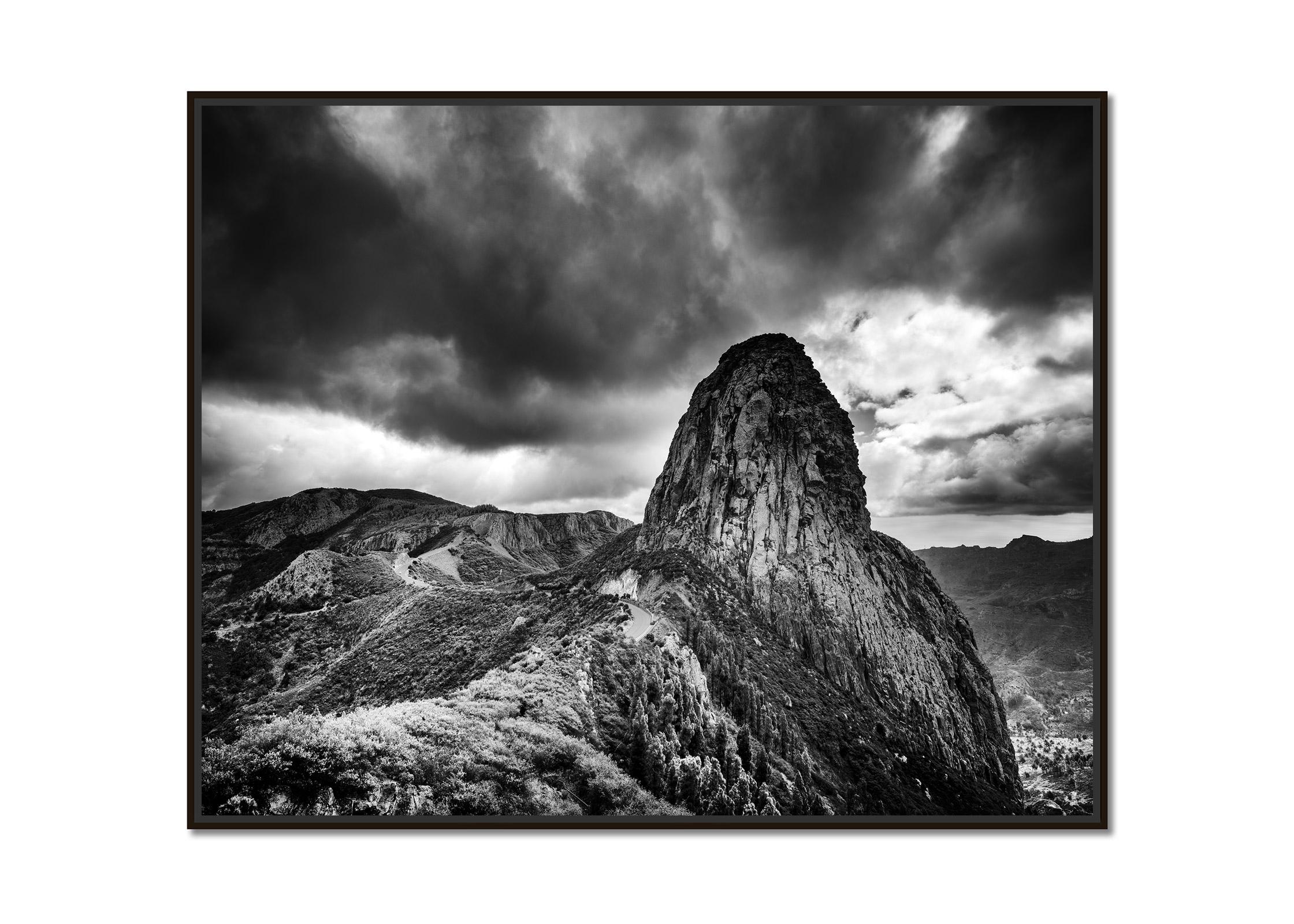 Roque de Agando, La Gomera, Spain, black and white photography, landscape - Photograph by Gerald Berghammer