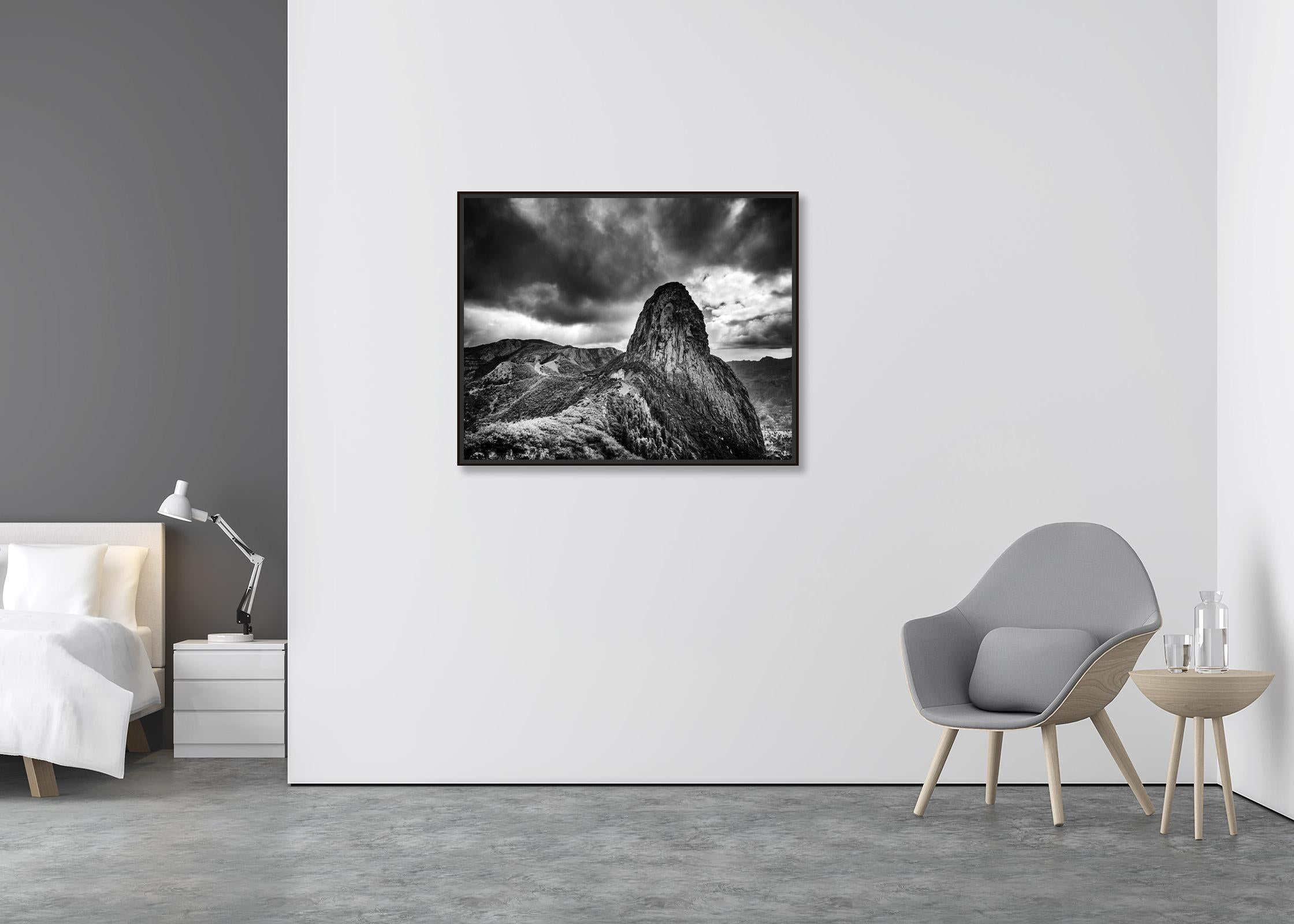 Roque de Agando, La Gomera, Spain, black and white photography, landscape - Contemporary Photograph by Gerald Berghammer