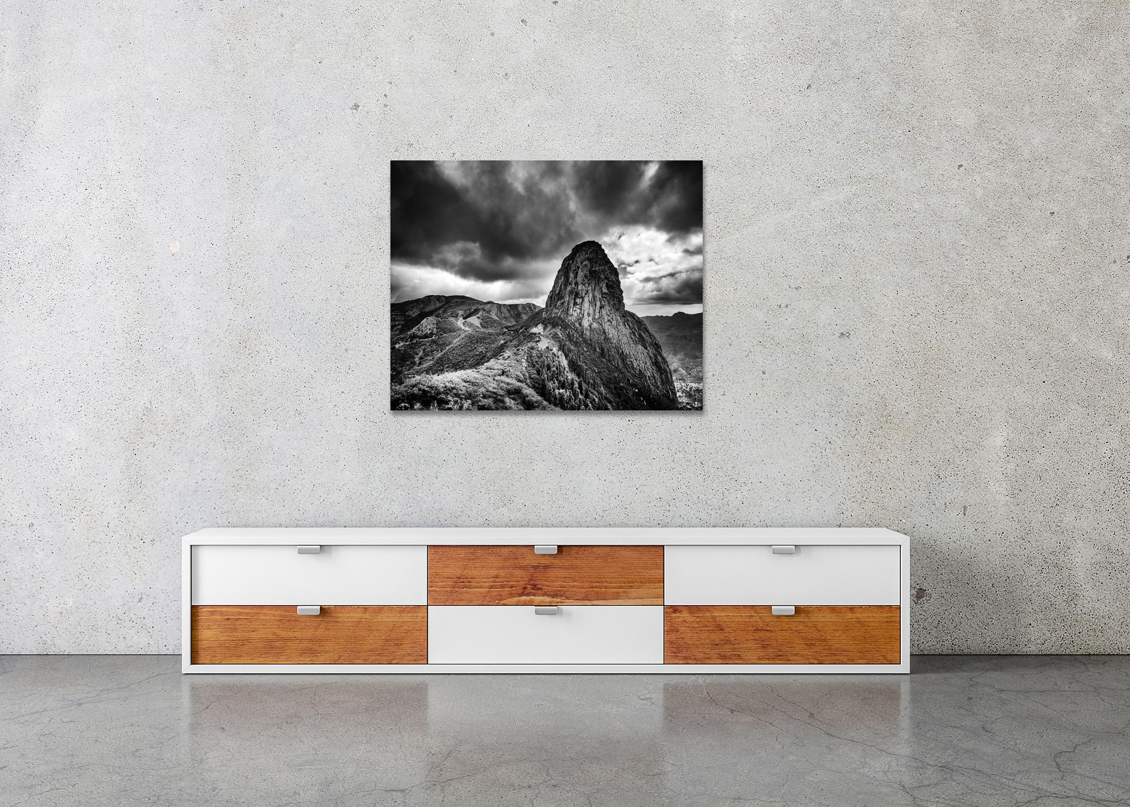 Roque de Agando, La Gomera, Spain, black and white photography, landscape For Sale 2