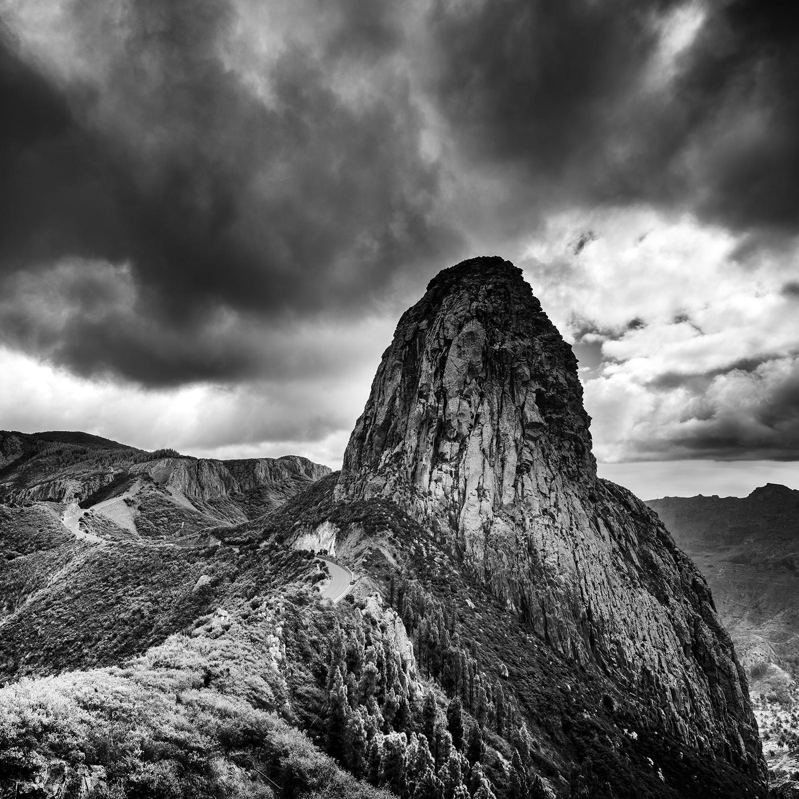 Roque de Agando, La Gomera, Spain, black and white photography, landscape For Sale 3