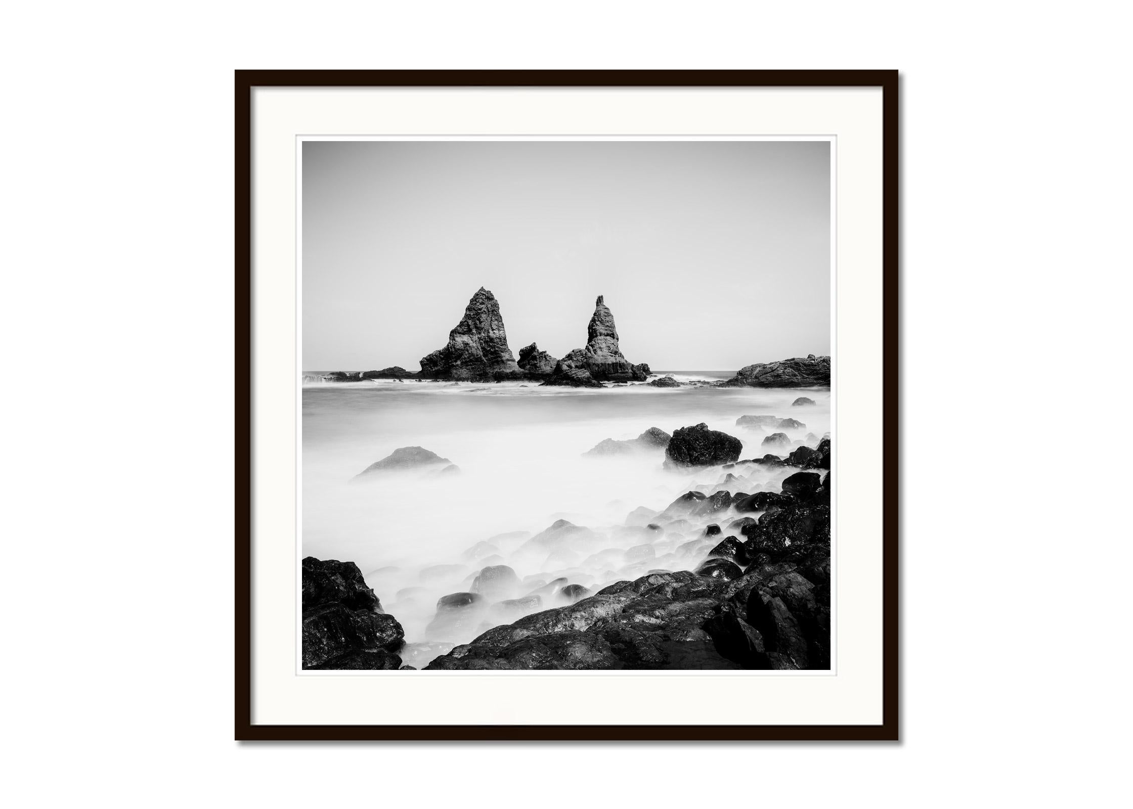 Roques de Arguamul Rocks, Spain, black and white, long exposure landscape photo - Gray Black and White Photograph by Gerald Berghammer