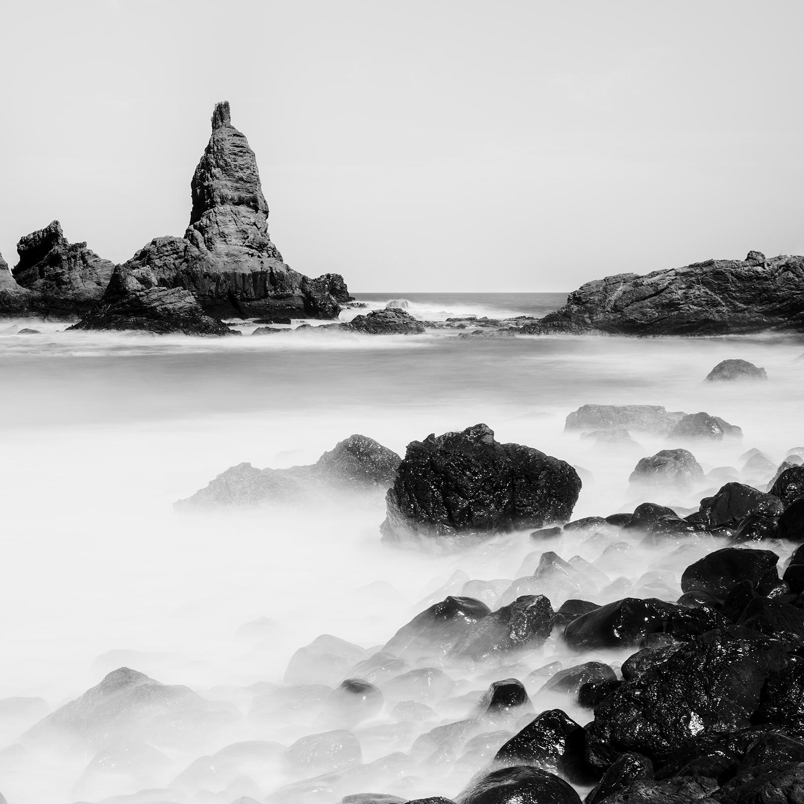 Roques de Arguamul Rocks, Spain, black and white, long exposure landscape photo For Sale 4