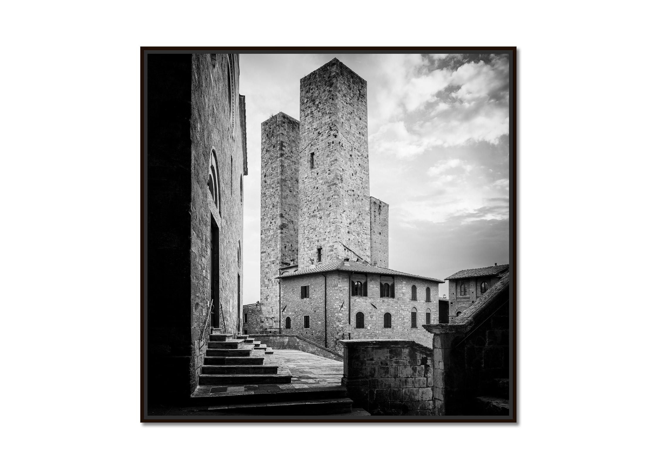 San Gimignano, Historic Centre, Tuscany, black and white landscape photography - Photograph by Gerald Berghammer