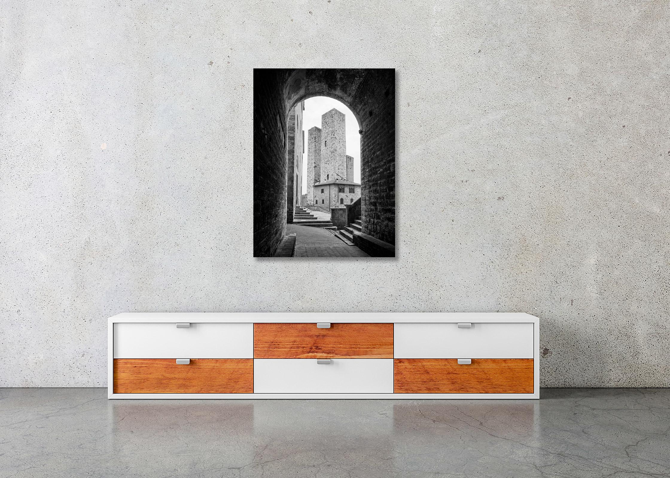 Black and white fine art cityscape - landscape photography. The towers of san Gimignano, Tuscany, Italy. Archival pigment ink print, edition of 8. Signed, titled, dated and numbered by artist. Certificate of authenticity included. Printed with 4cm