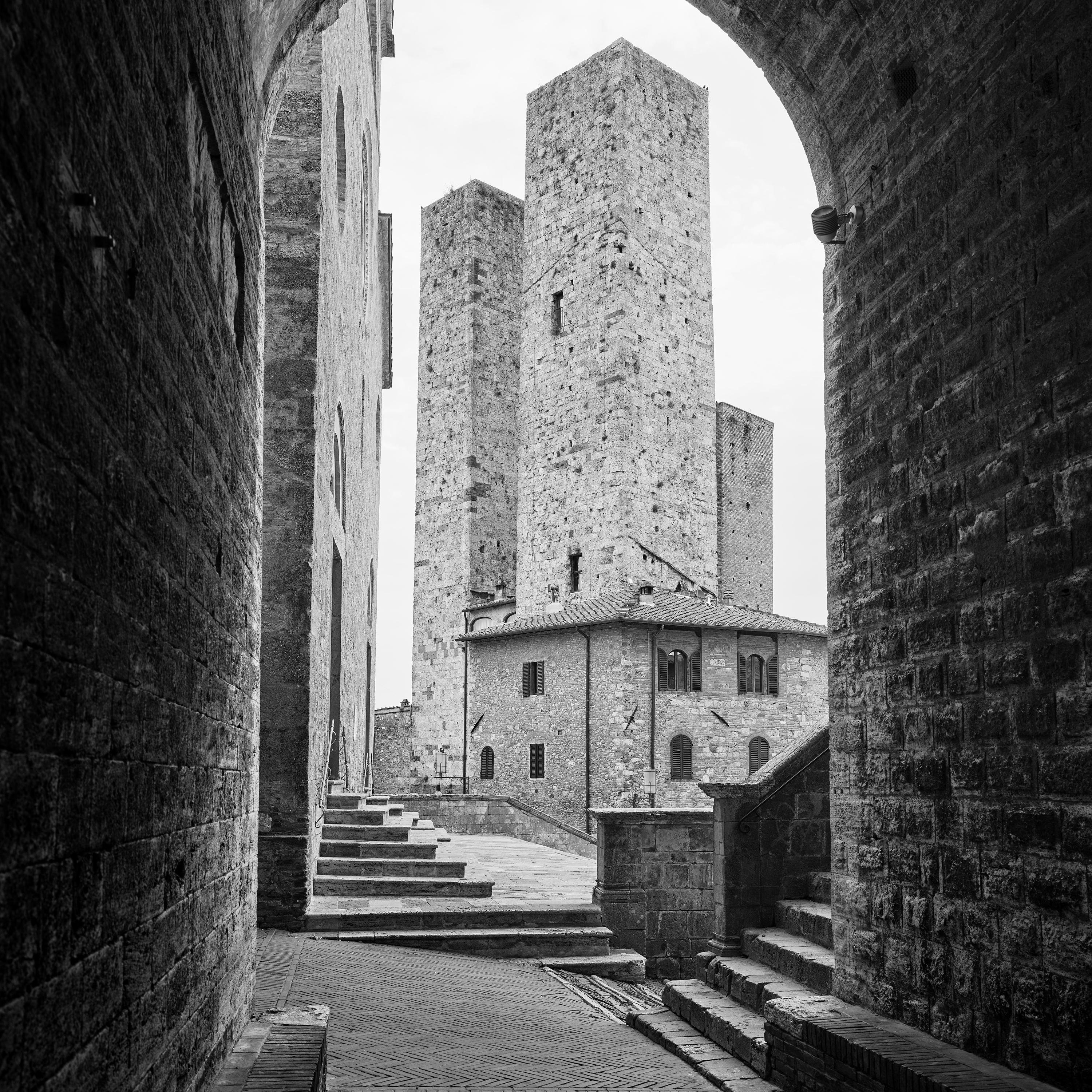 San Gimignano, Tuscany, Italy, black and white photography, architecture, print For Sale 1