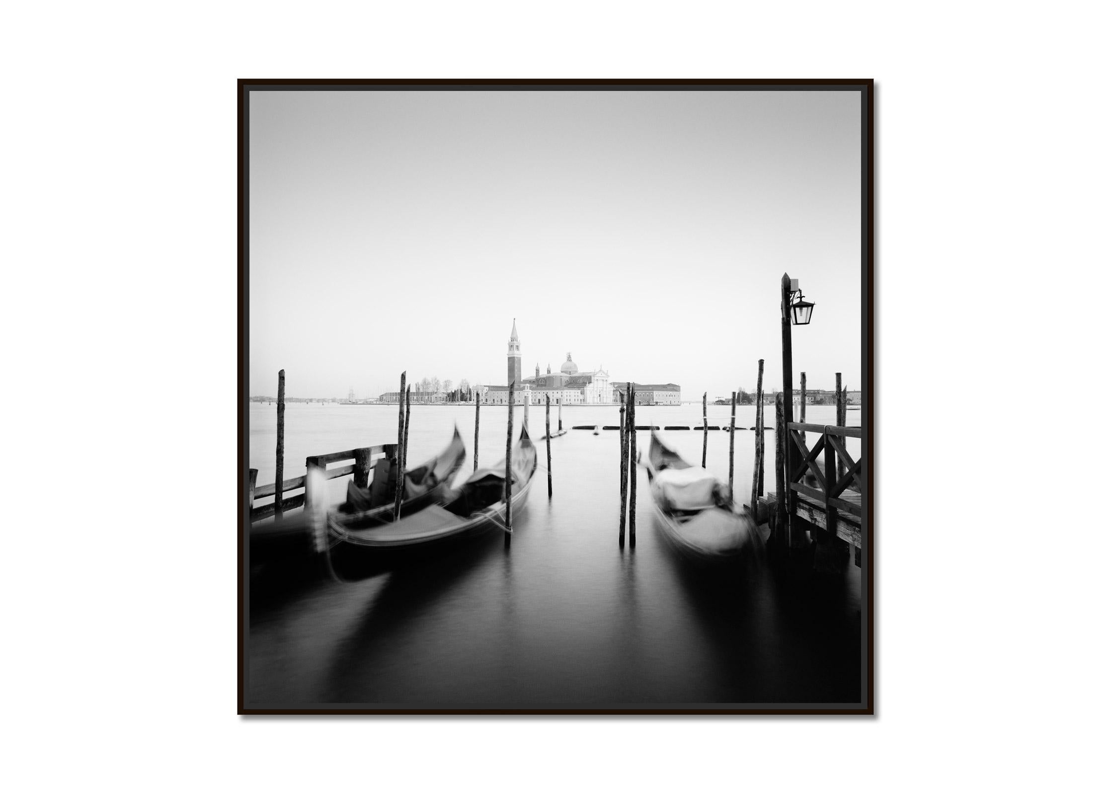 Santa Maria della Salute, Gondola, Venice, black and white cityscape photography - Photograph by Gerald Berghammer