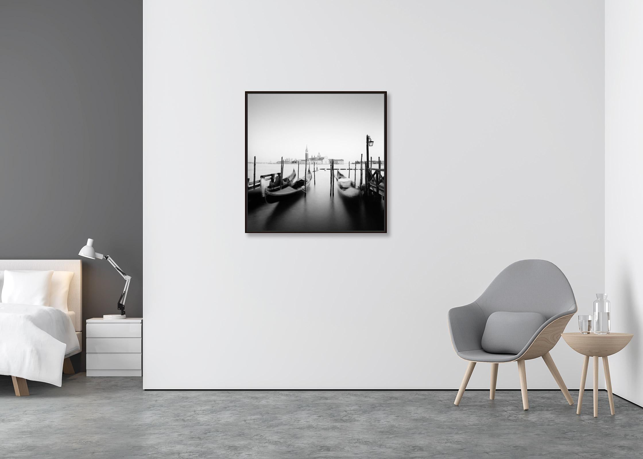 Santa Maria della Salute, Gondola, Venice, black and white cityscape photography - Contemporary Photograph by Gerald Berghammer