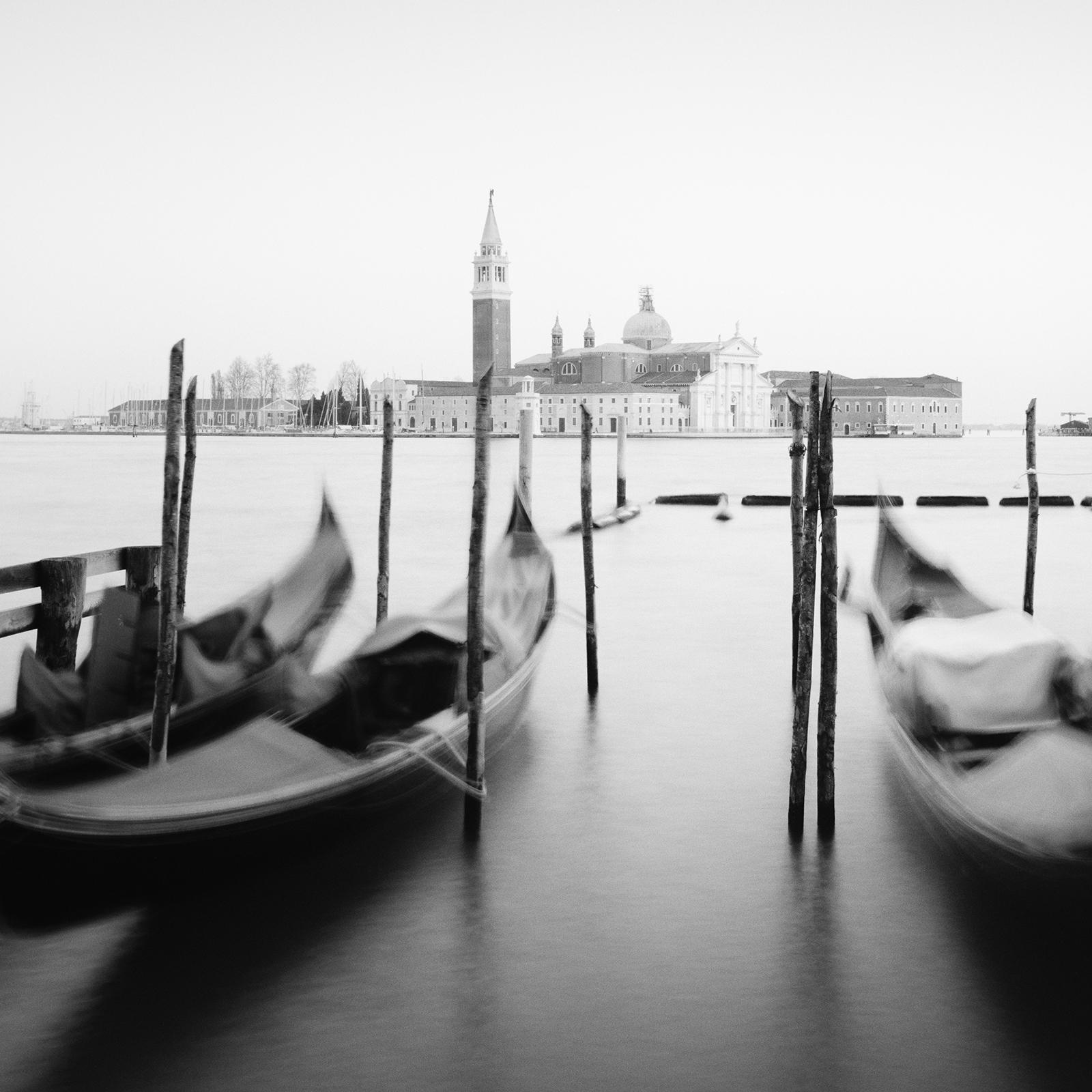 Santa Maria della Salute, Gondola, Venice, black and white cityscape photography For Sale 3