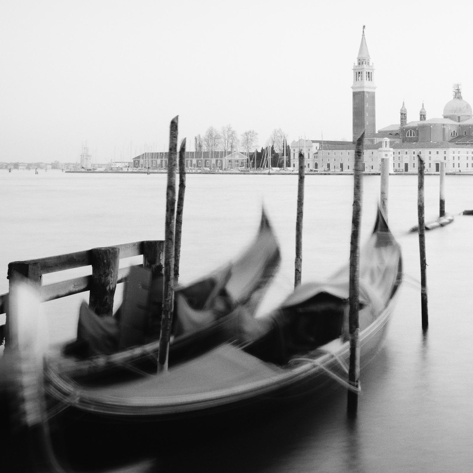 Santa Maria della Salute, Gondola, Venice, black and white cityscape photography For Sale 4