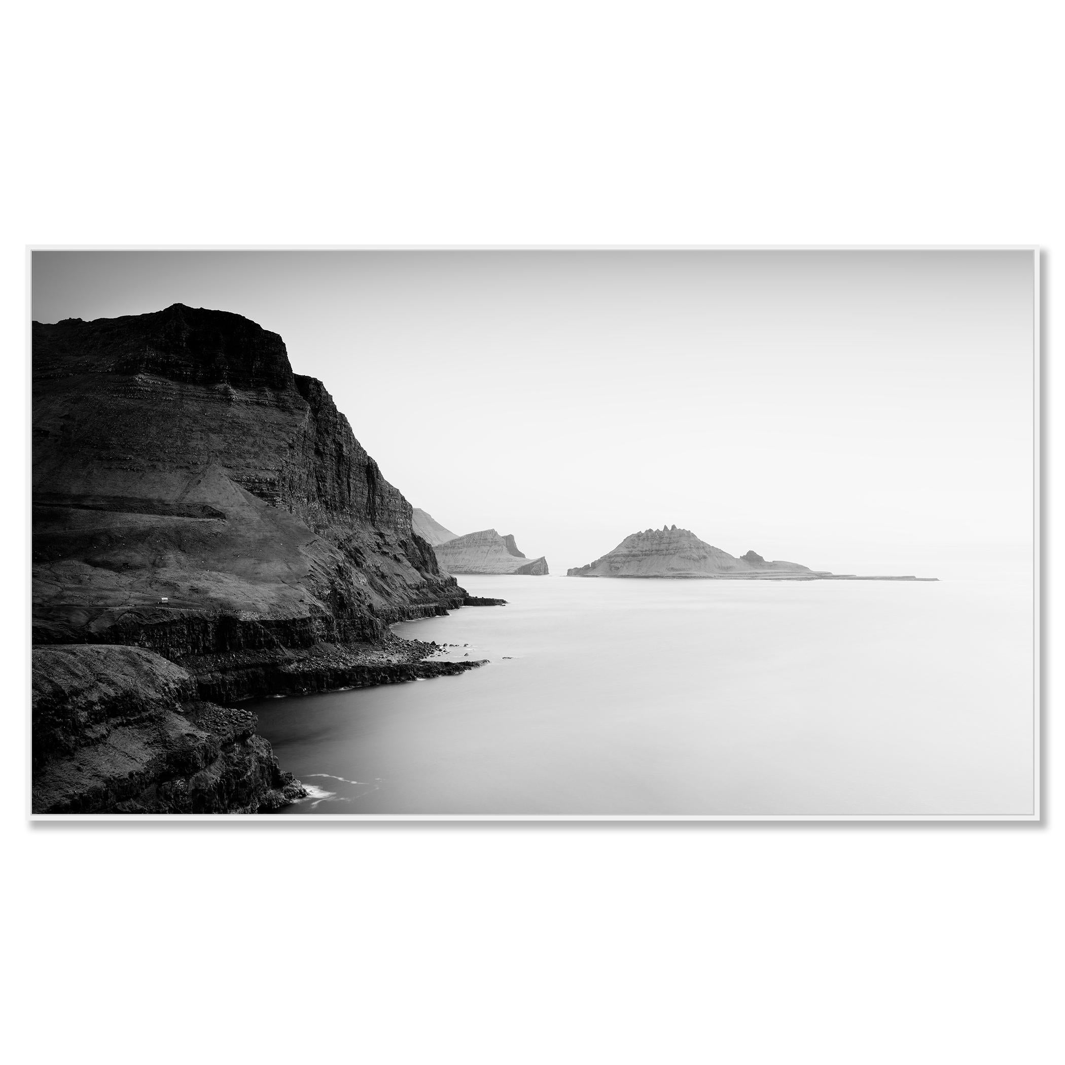Sea Cliffs Panorama, Faroe Islands, monochrome large photography limited edition - Photograph by Gerald Berghammer