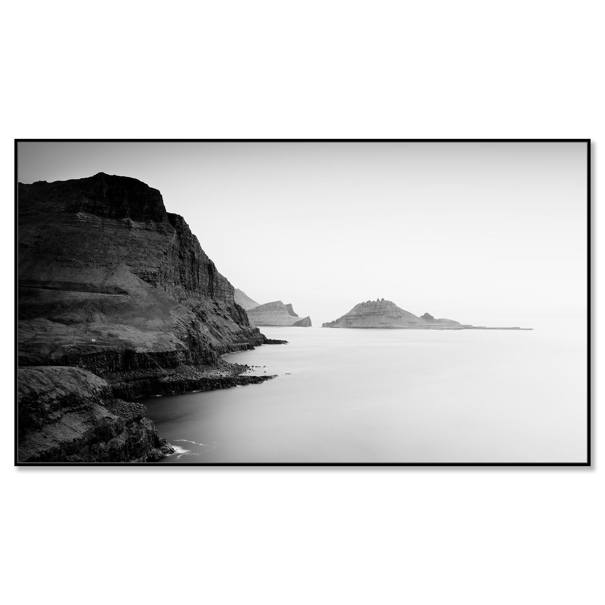 Sea Cliffs Panorama, Faroe Islands, monochrome large photography limited edition - Contemporary Photograph by Gerald Berghammer