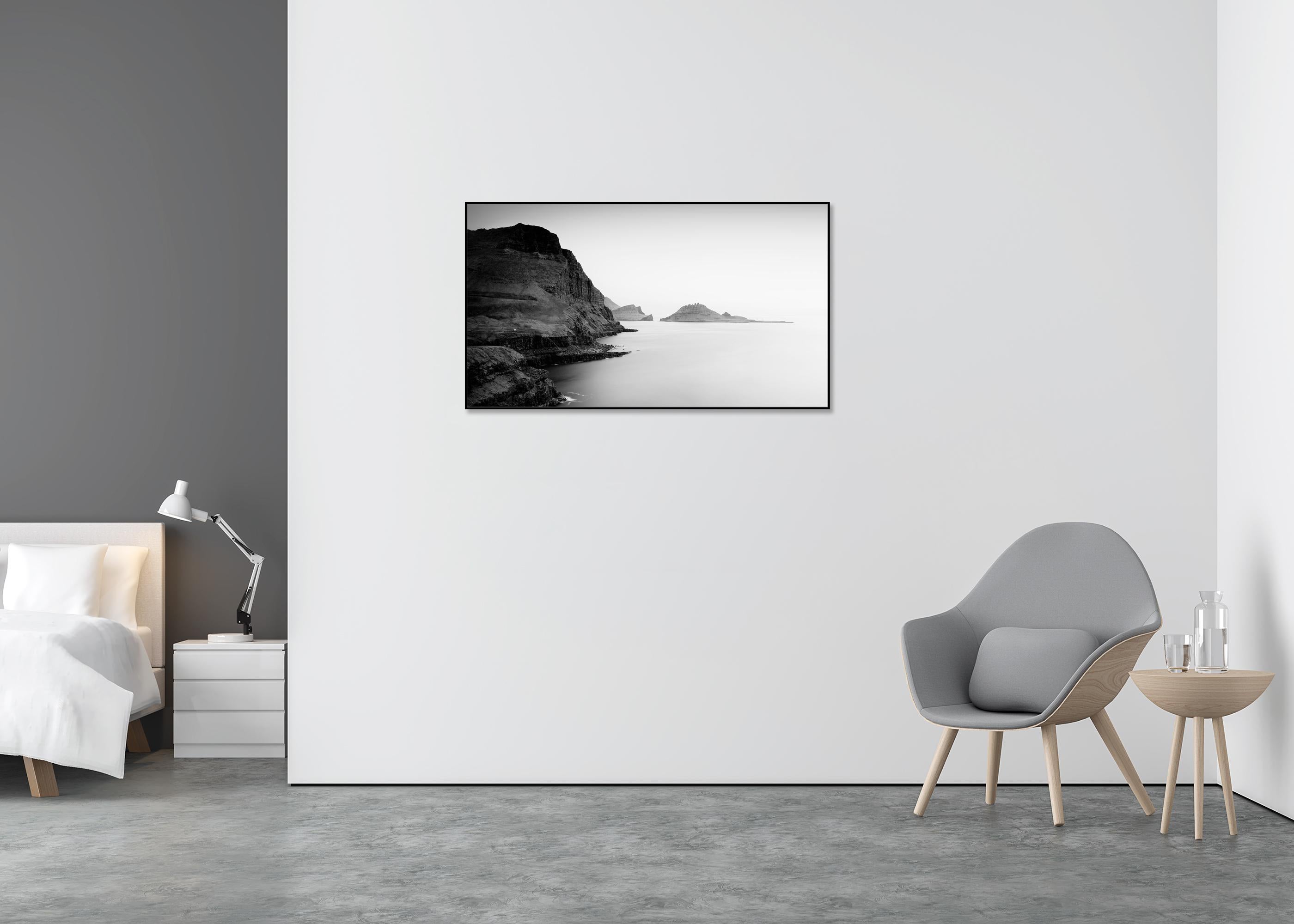 Sea Cliffs Panorama, Faroe Islands, monochrome large photography limited edition - Gray Black and White Photograph by Gerald Berghammer