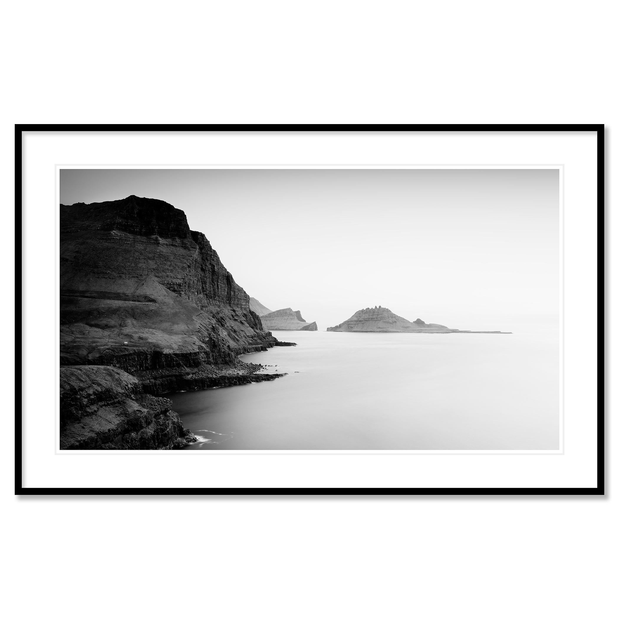 Sea Cliffs Panorama, Faroe Islands, monochrome large photography limited edition For Sale 1